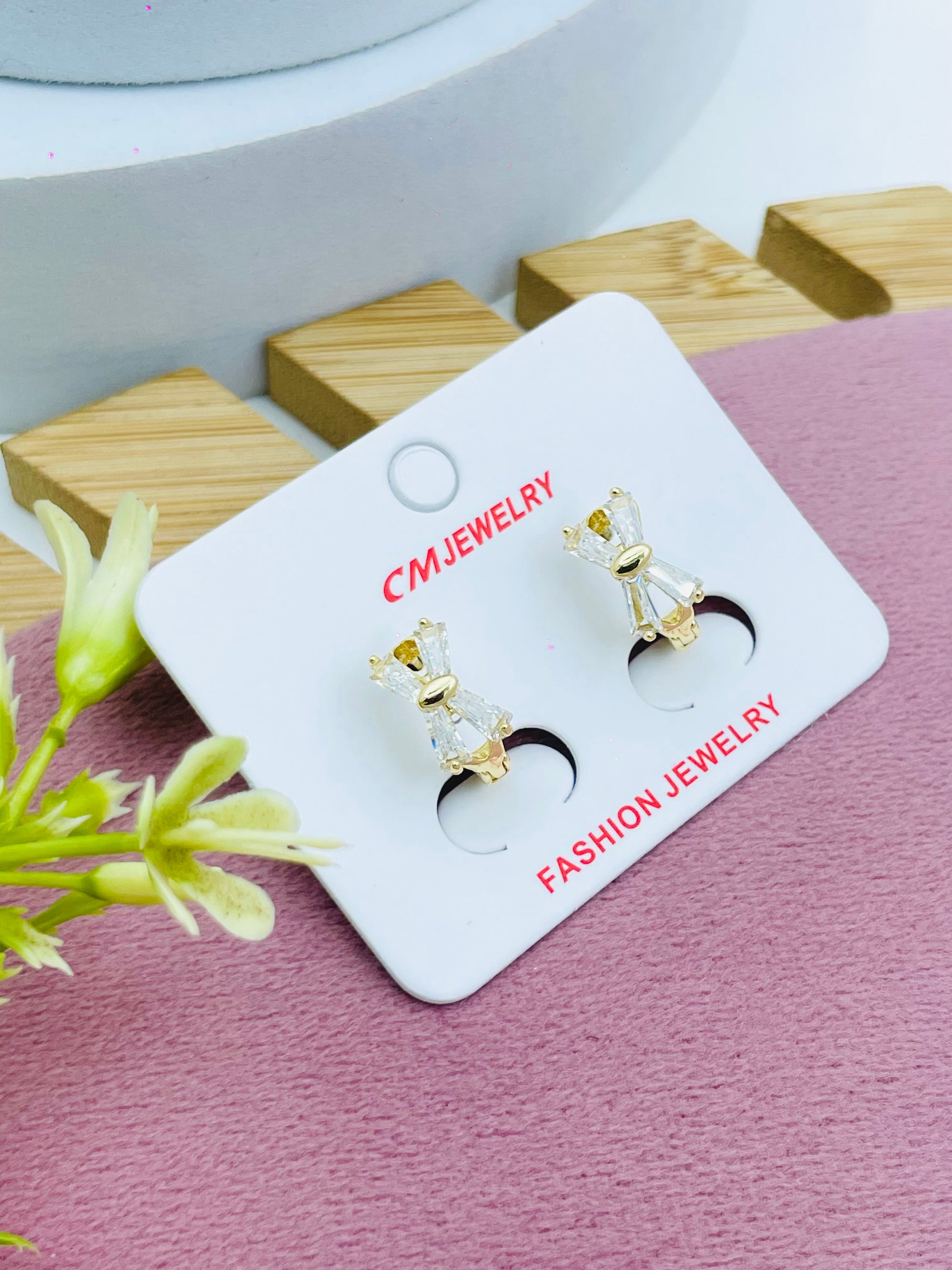 Elegant Gold Bowtie Stud Earrings  Jewelry