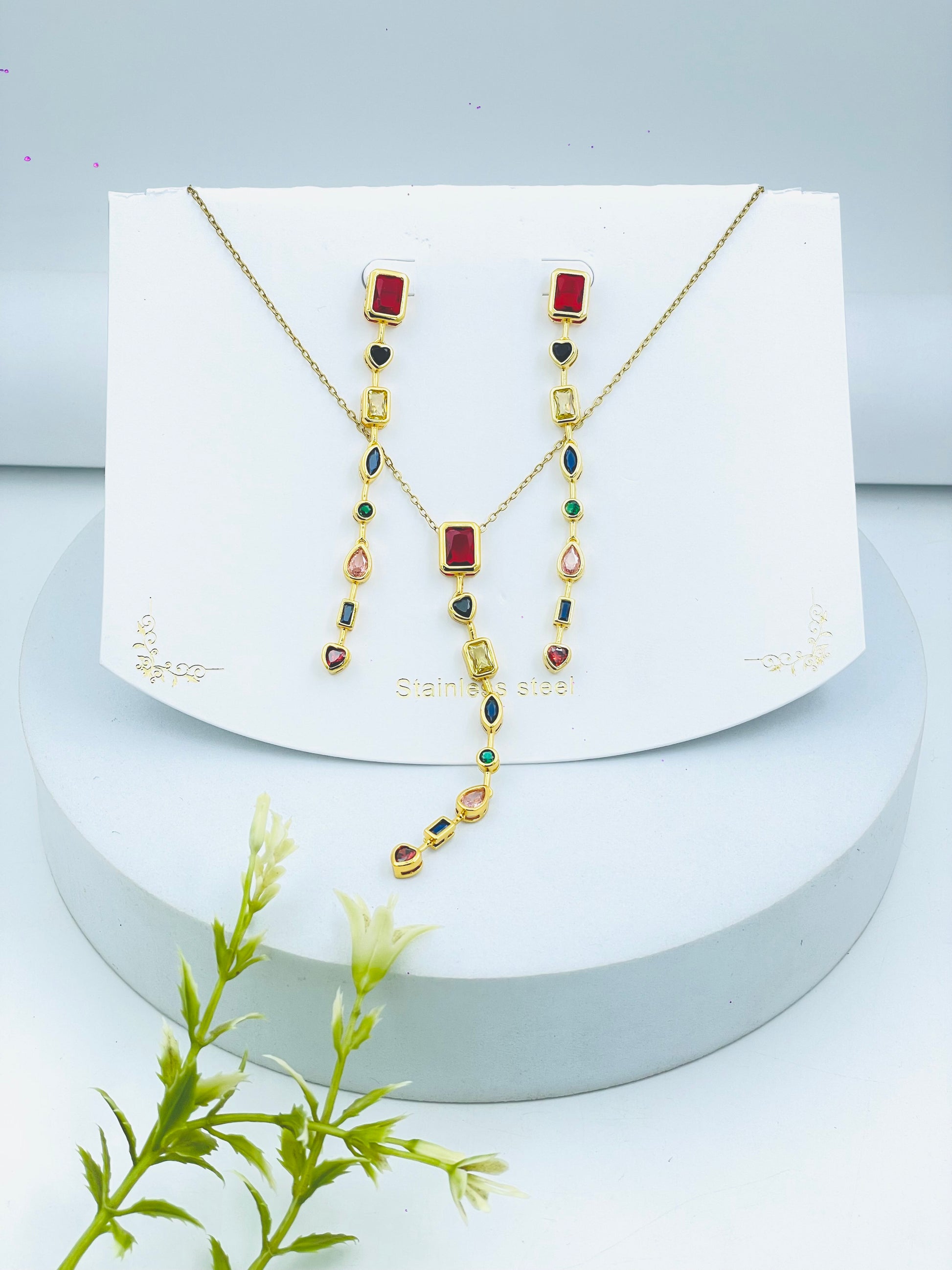 Stainless Steel Multicolor Gemstone Jewelry Set