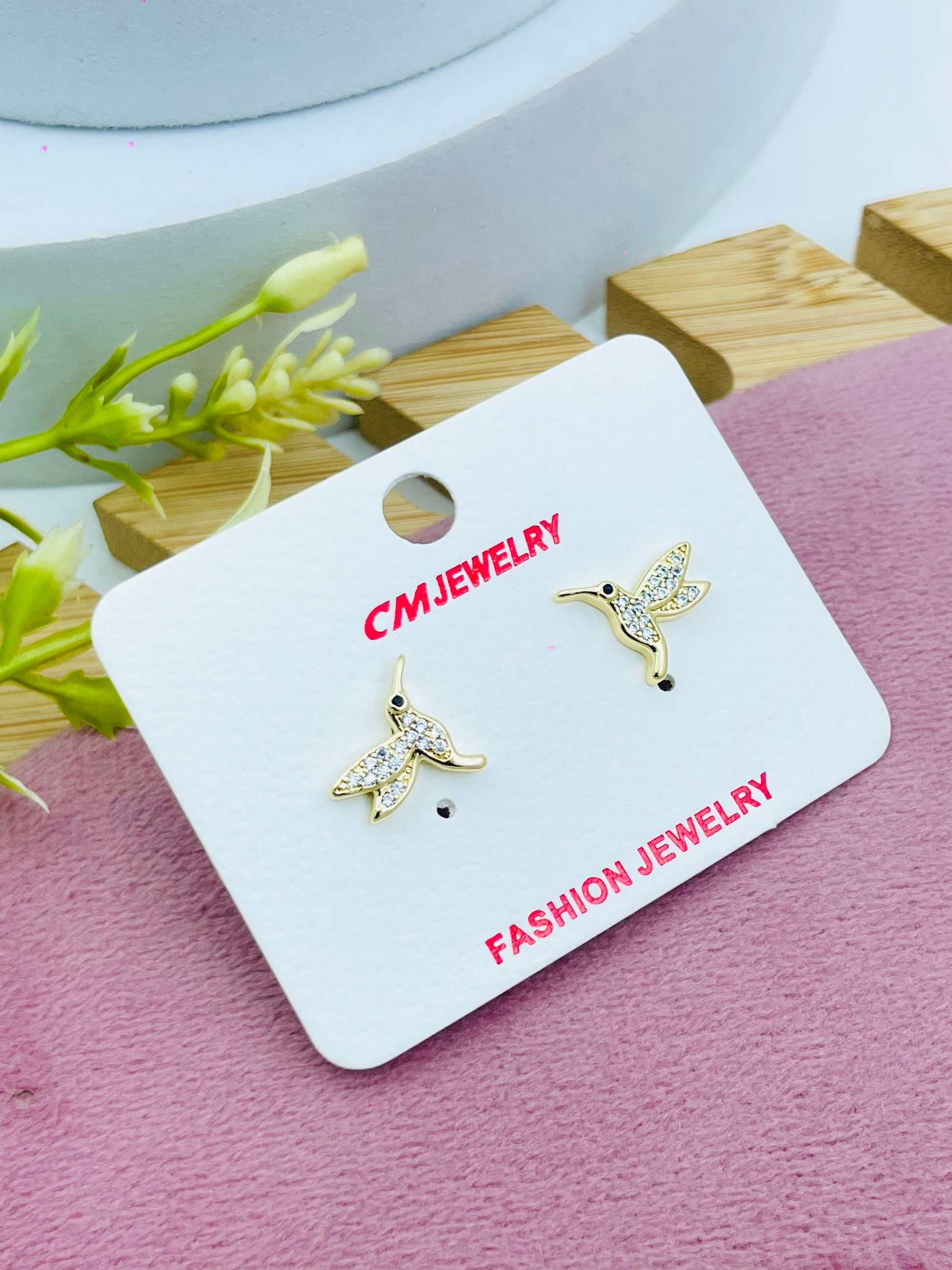 Elegant Gold Bird and Flower Earrings  . Jewelry