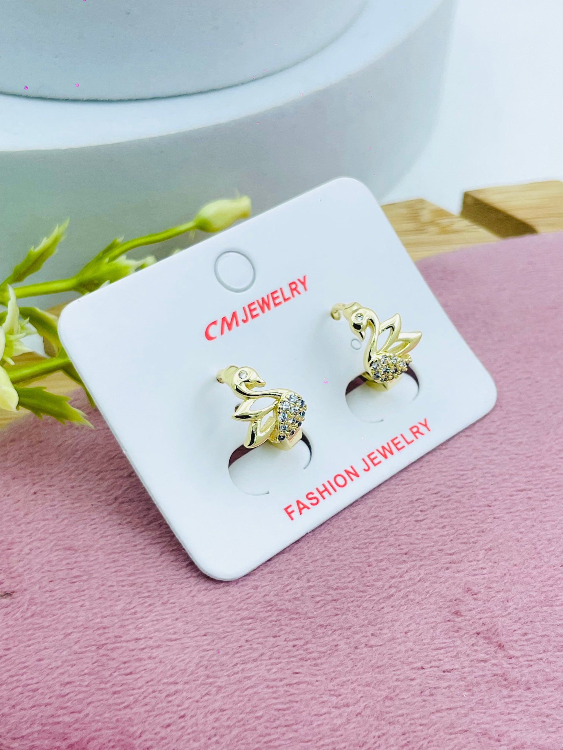 Elegant Swan Design Goldtone Stud Earrings for Women