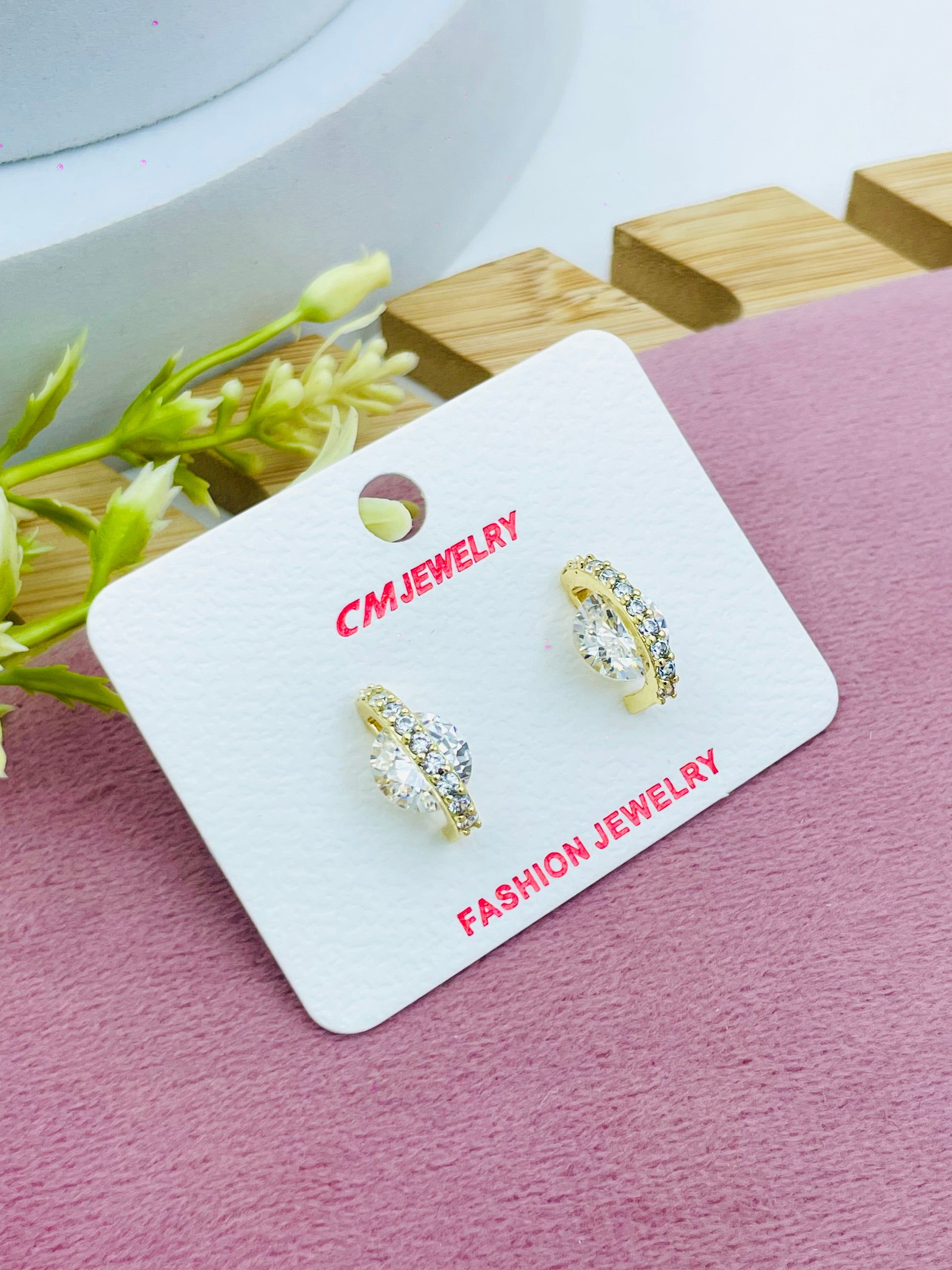 Elegant Goldtone Oval Crystal Earrings