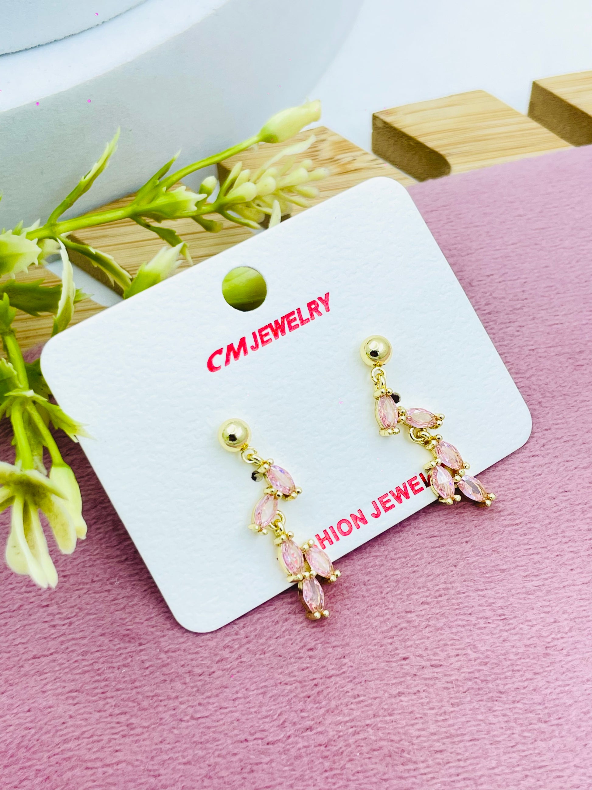 Elegant Pink Gemstone Drop Earrings by . Jewelry