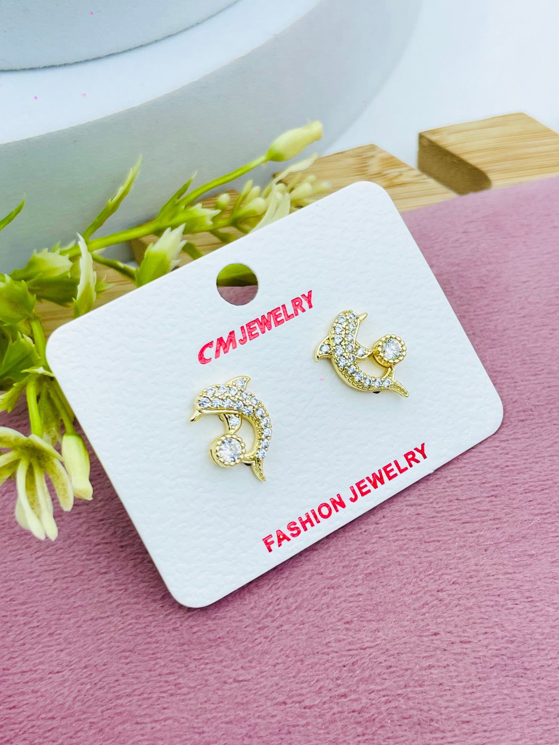 Dolphin Crystal Stud Earrings  . Jewelry