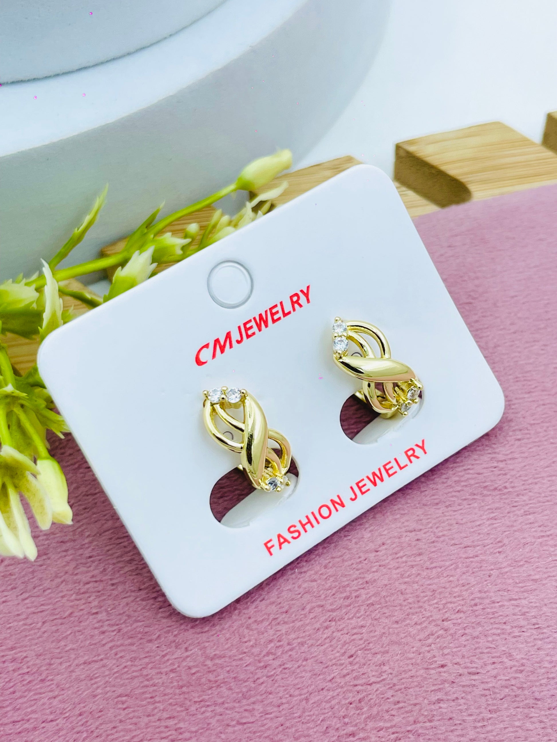 Elegant Gold Twist Knot Stud Earrings with Crystals