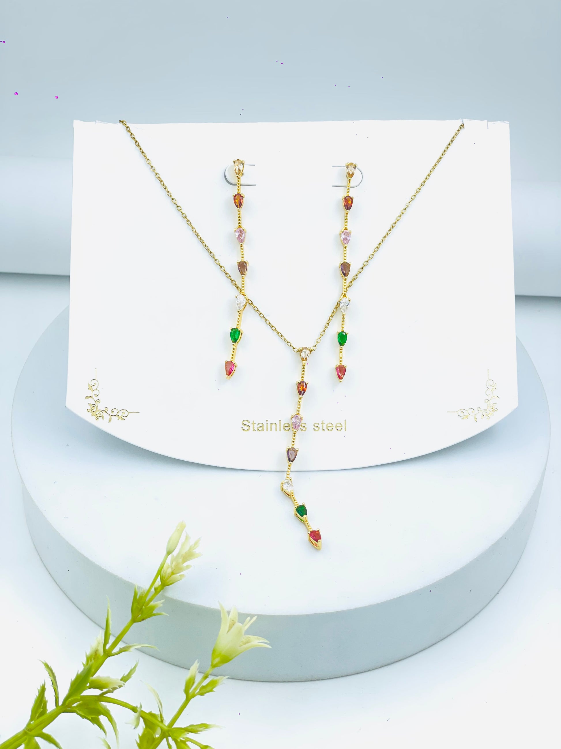 Vibrant Stainless Steel Necklace and Earrings Set