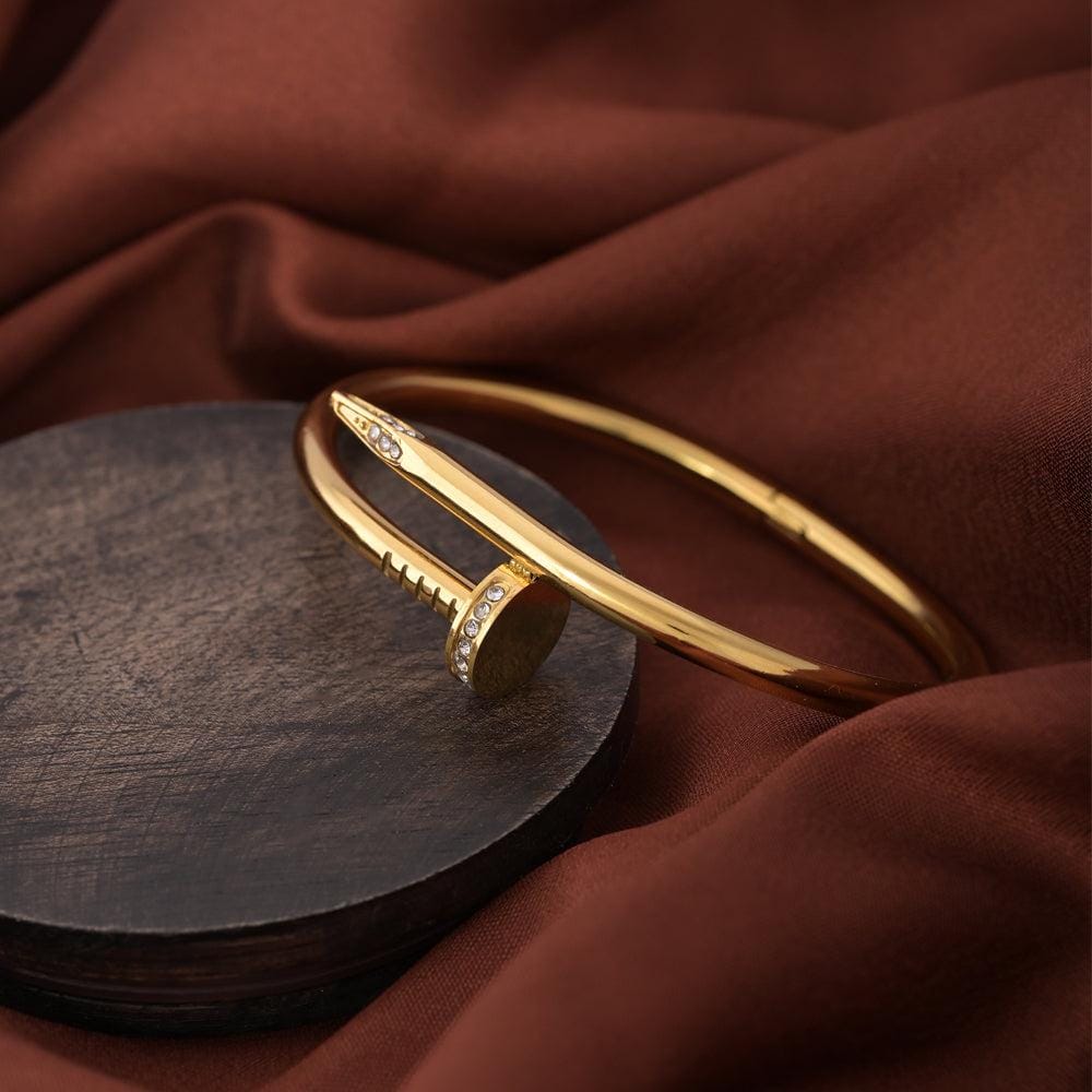 Gold Nail Design Bracelet with CZ Stones – Modern Statement Bangle