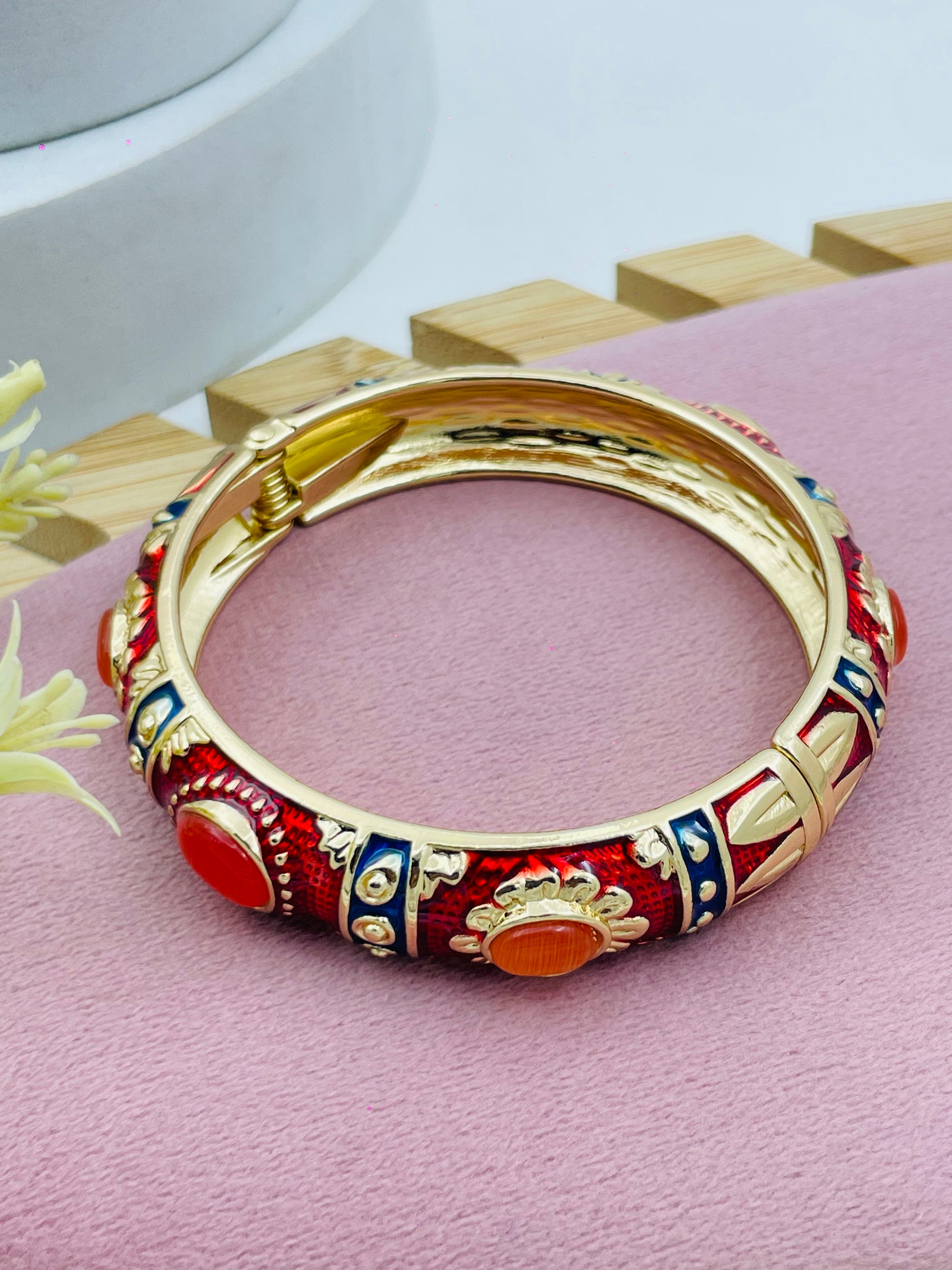 Elegant Embellished Red and Gold Bangle  Stylish Jewelry