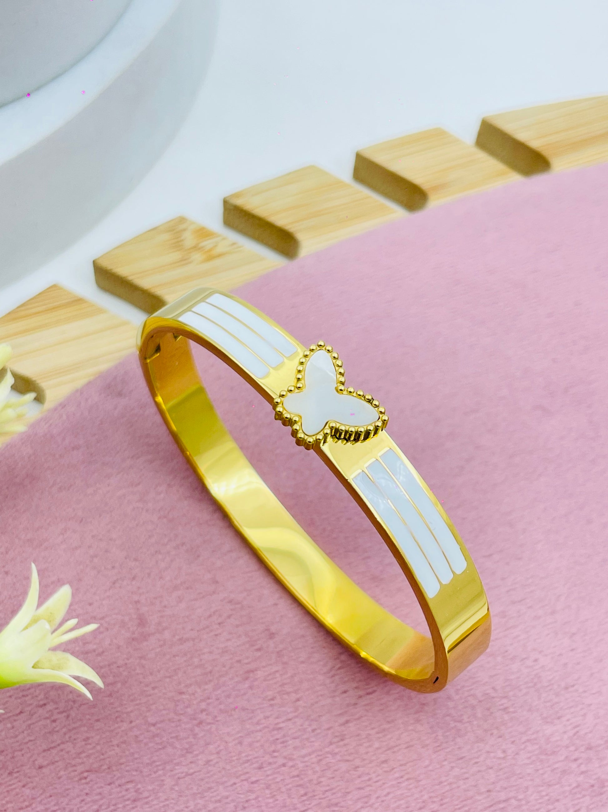 Elegant Gold and Enamel Butterfly Bracelet