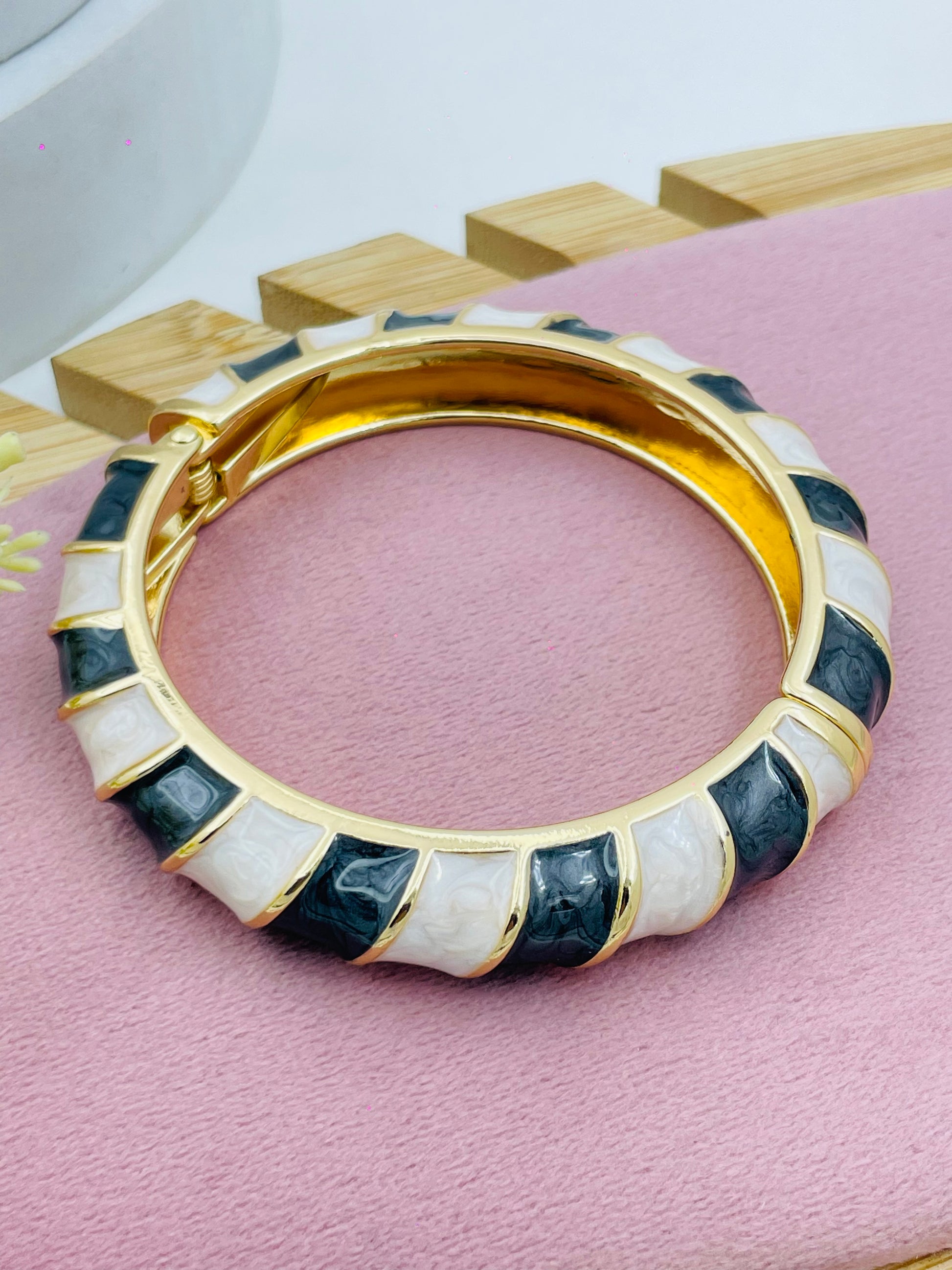 Stylish TwoTone Enamel Bangle Bracelet