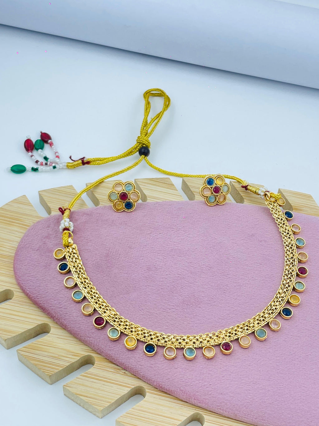 Vibrant Multi-Color Stone Necklace Set with Earrings