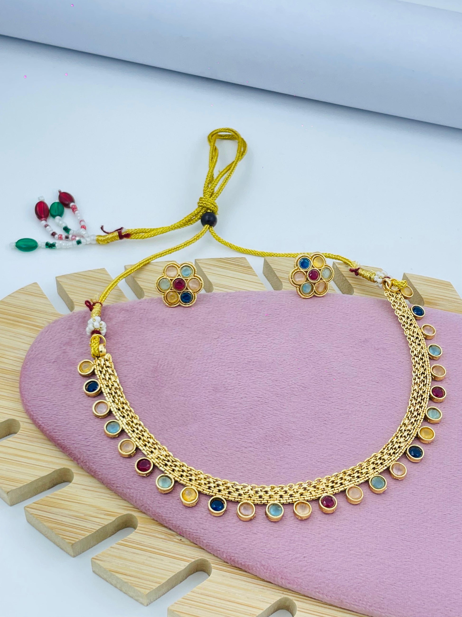 Vibrant Multi-Color Stone Necklace Set with Earrings