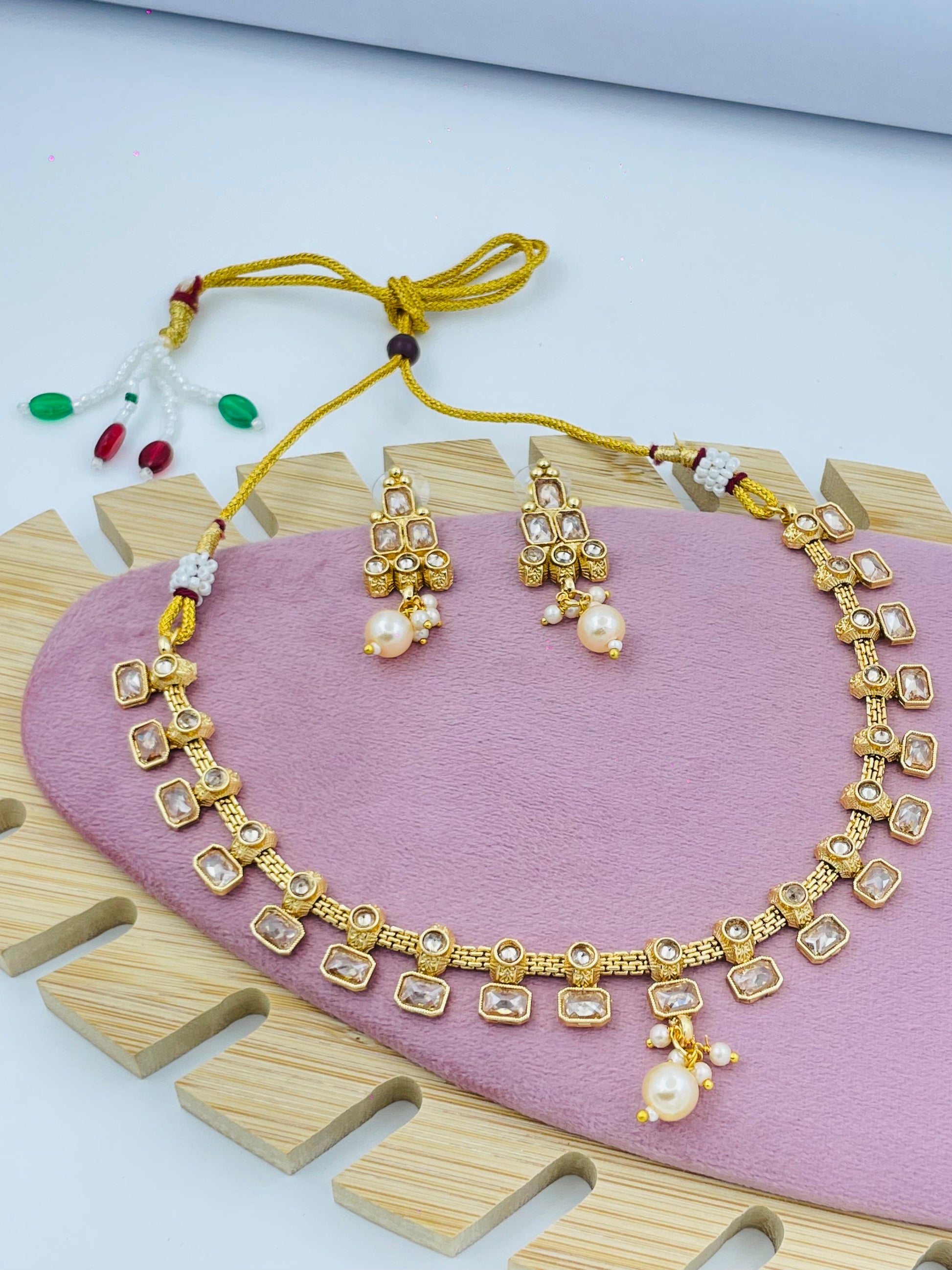 Colorful Stone and Pearl Necklace Set with Matching Earrings