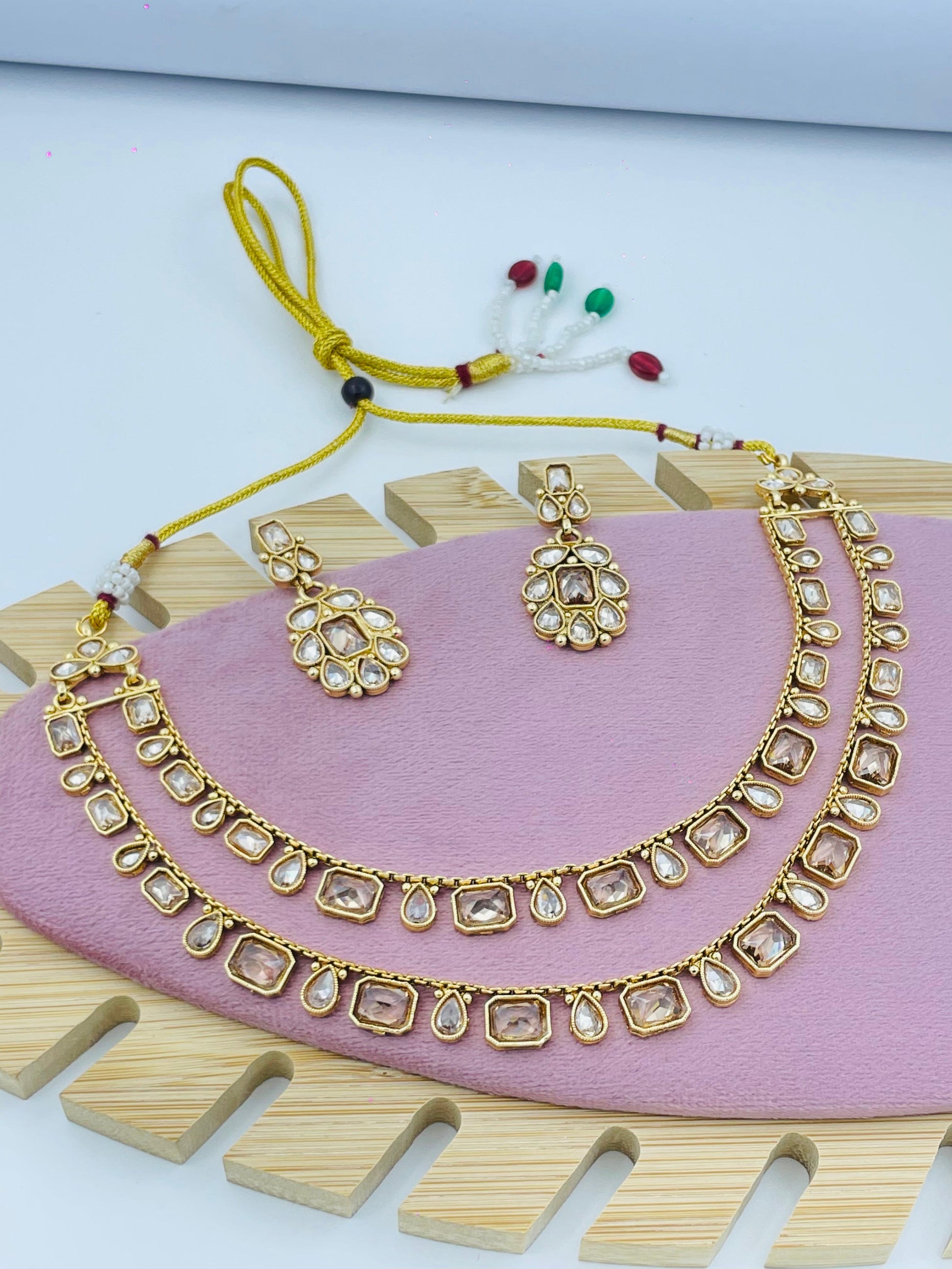 Charming Traditional Necklace Set Collection – Gold-Plated with Colorful Stones