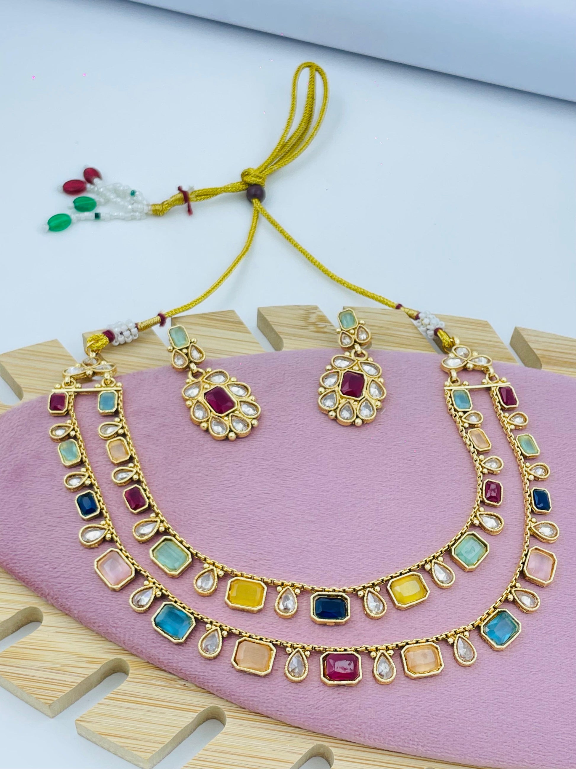 Charming Traditional Necklace Set Collection – Gold-Plated with Colorful Stones