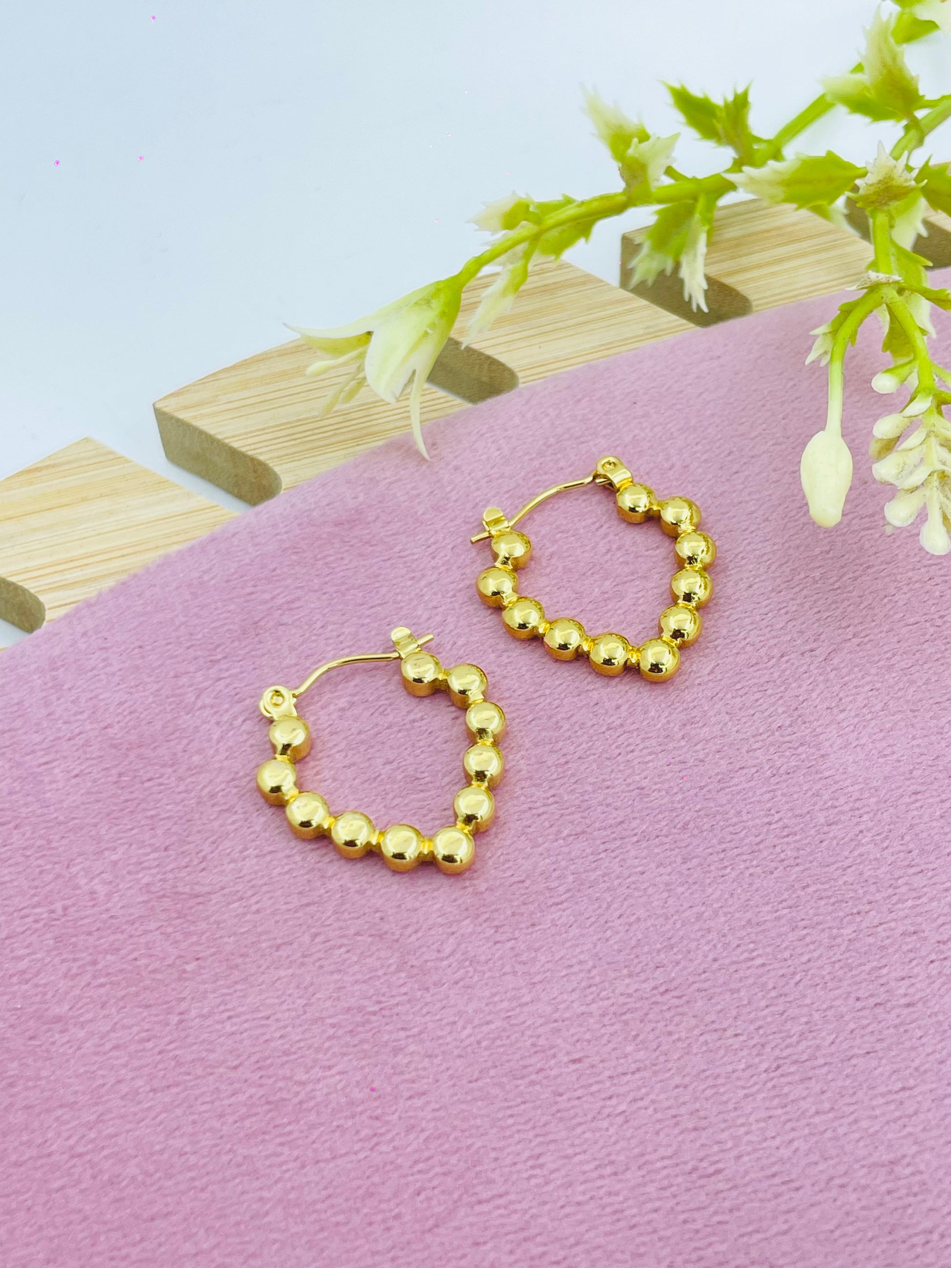 Elegant Gold Beaded Hoop Earrings