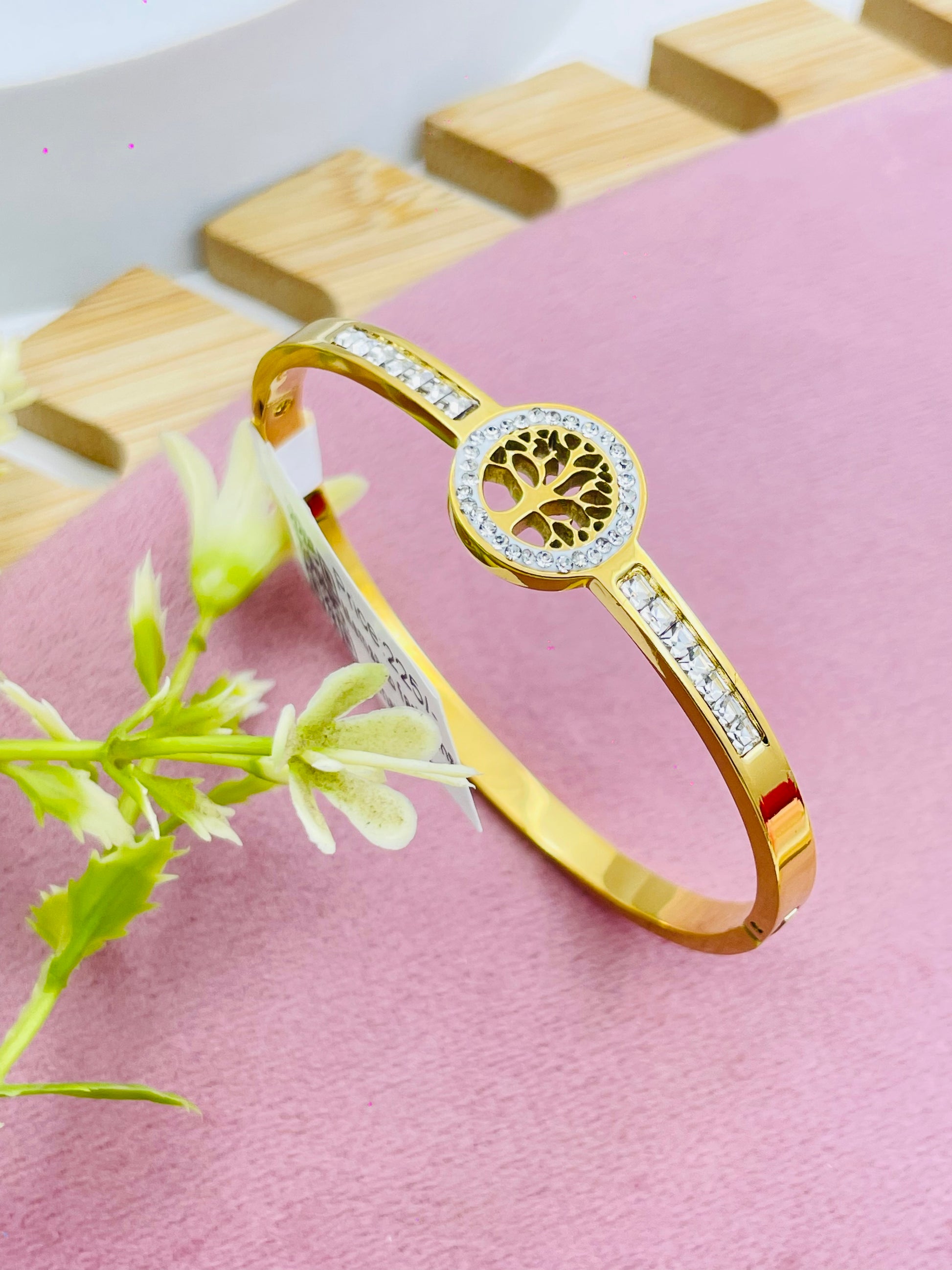 Elegant Gold Tree Design Bracelet with Crystals