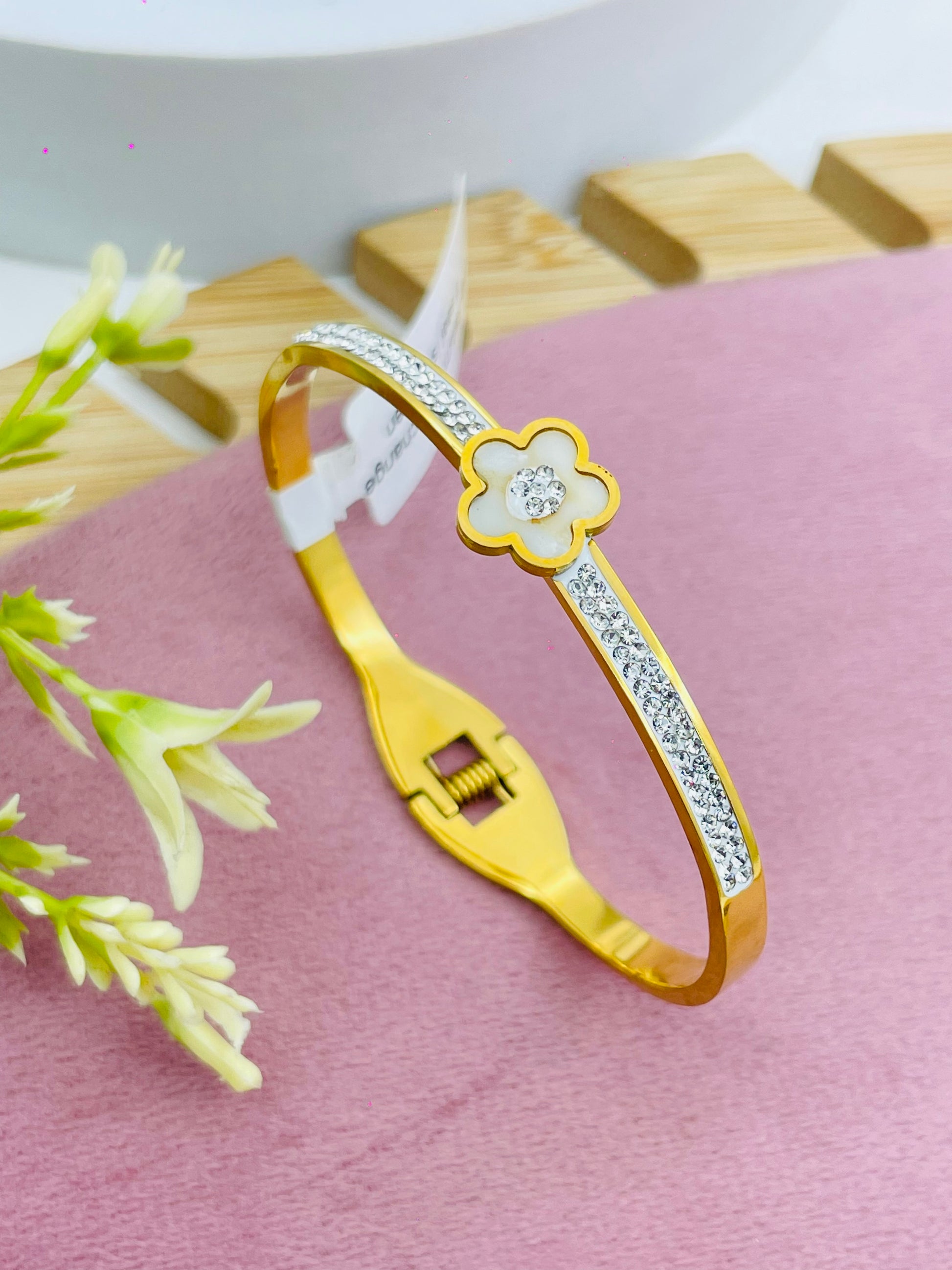 Elegant GoldPlated Floral Diamond Bangle