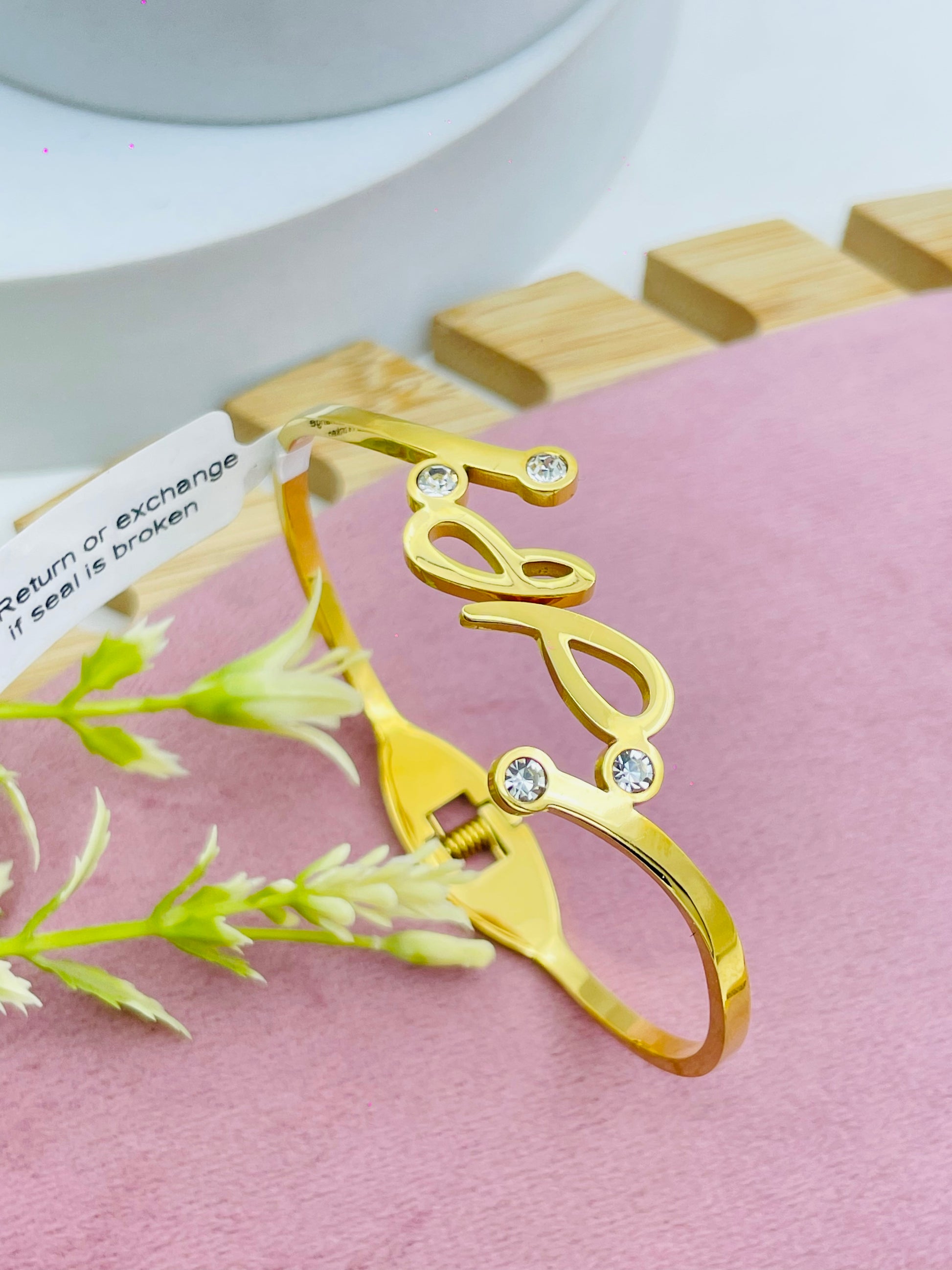Stylish Gold Tone Hope Bracelet with Rhinestones