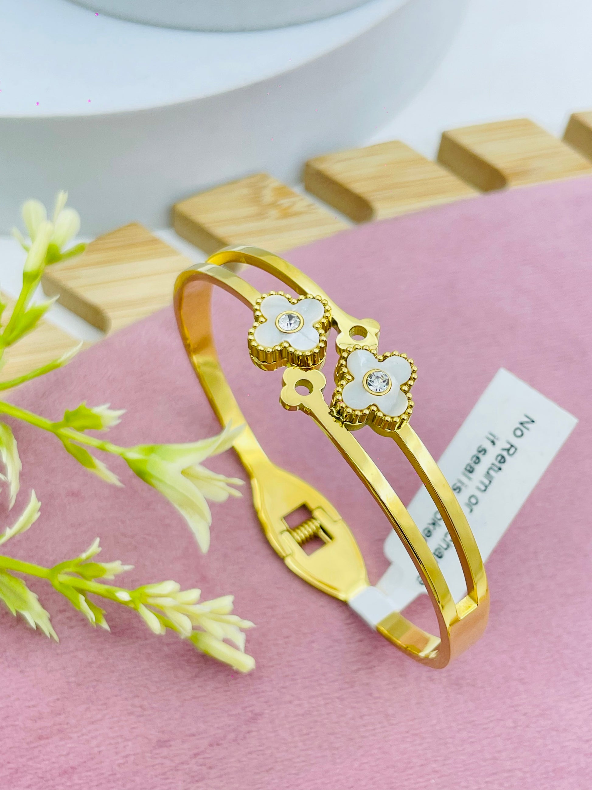 Elegant Gold Plated Clover Bangle for Women