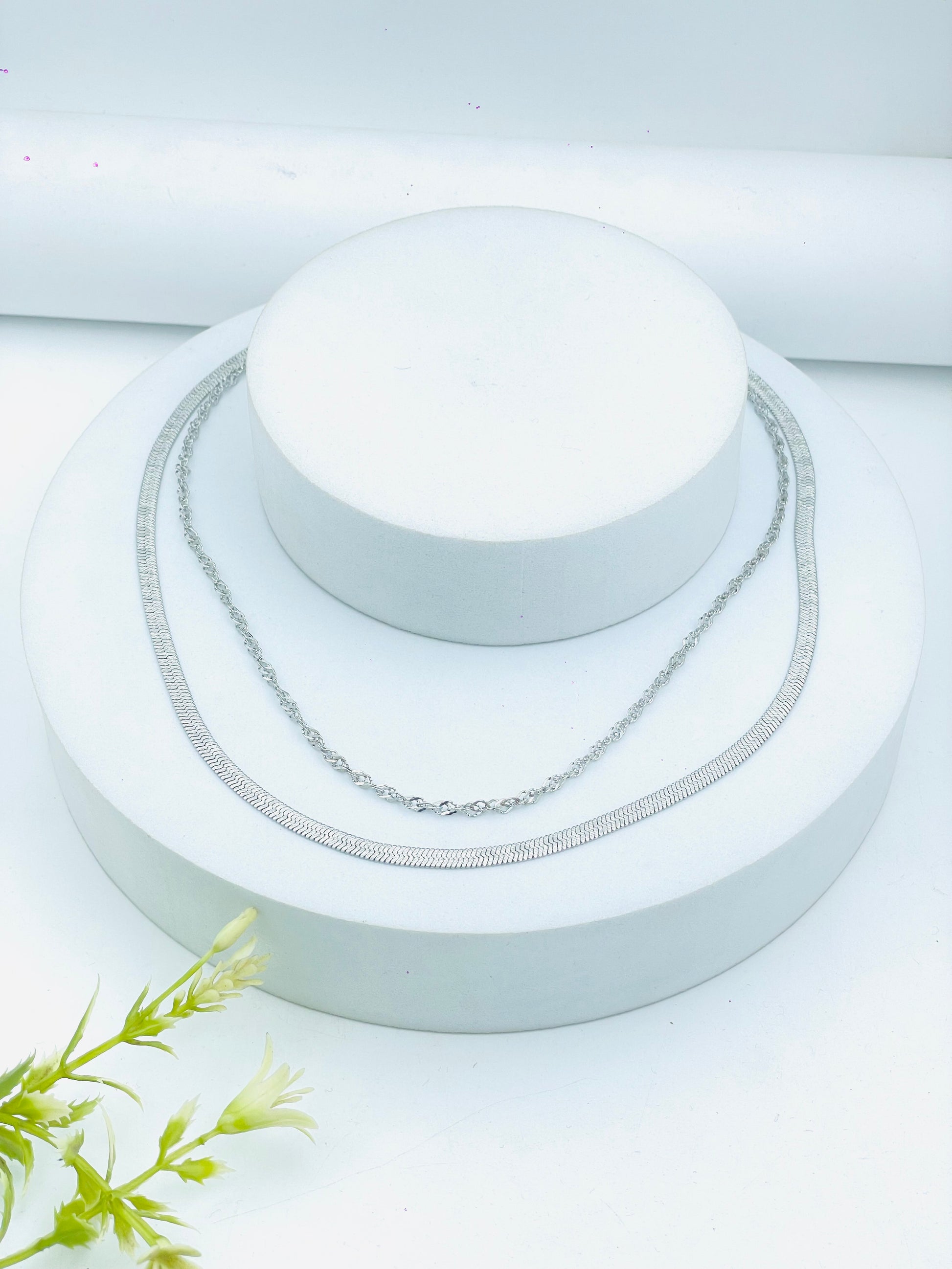 Elegant Silver Necklace Set  Double Strand Design
