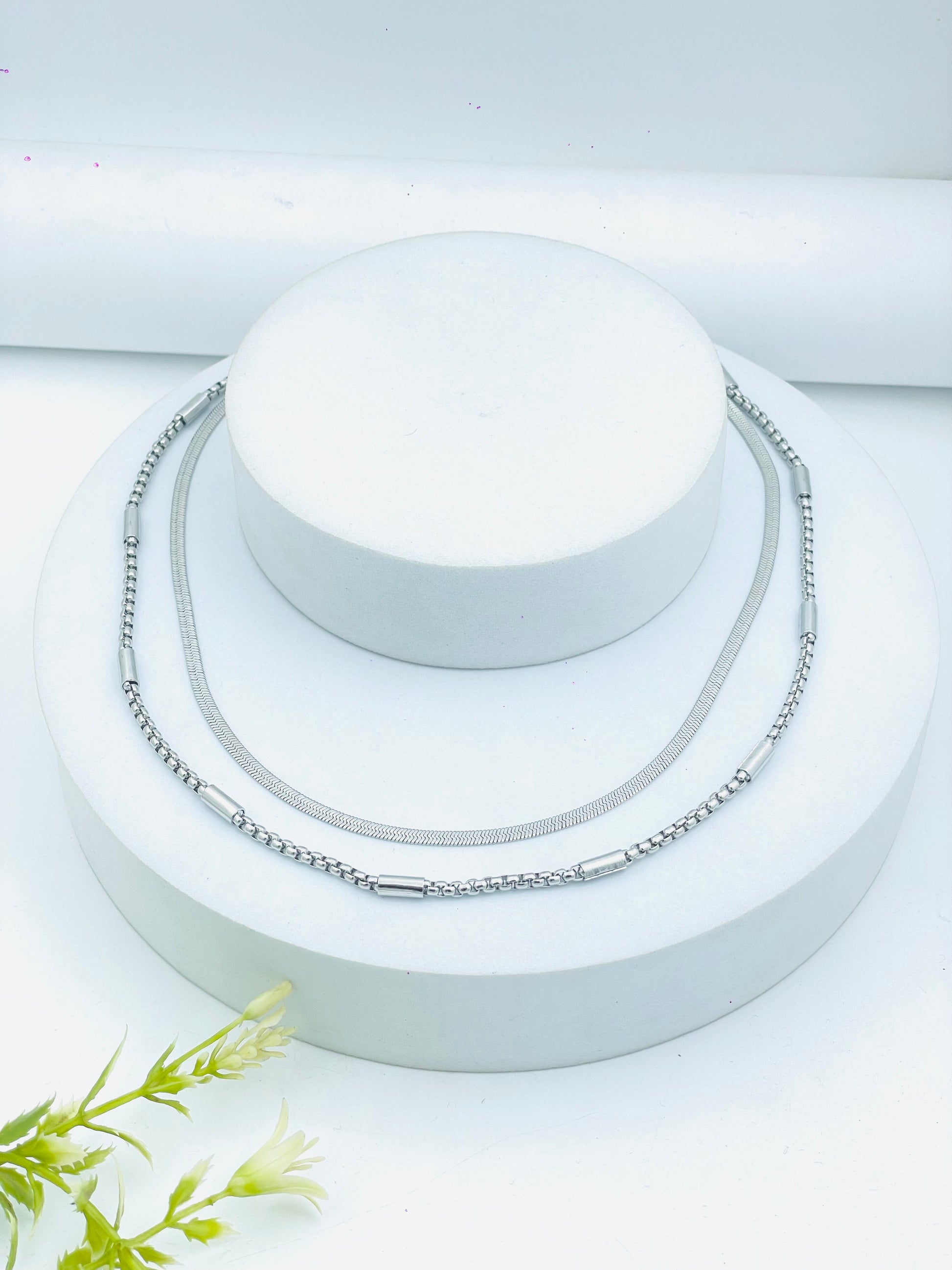 Elegant Silver Beaded MultiLayer Necklace