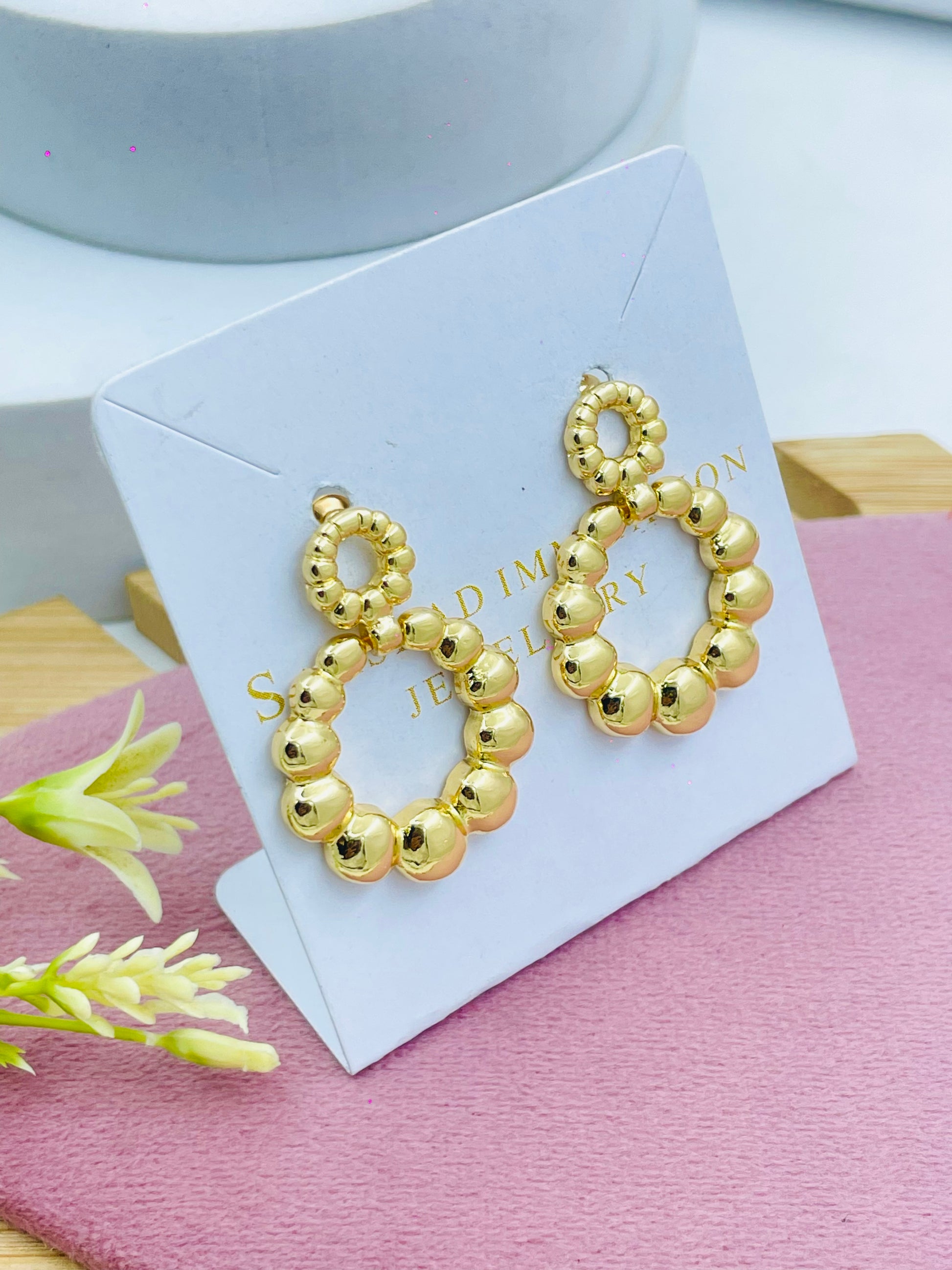 Elegant Gold Bead Hoop Earrings