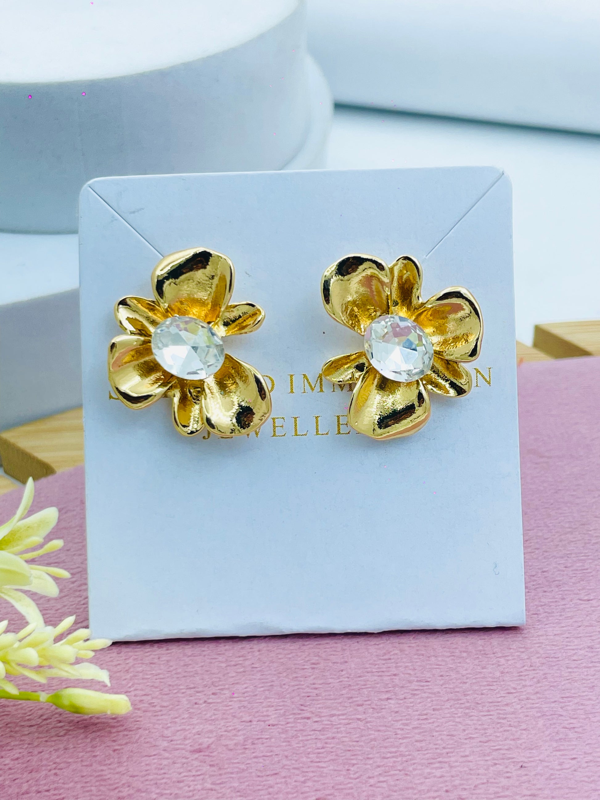Elegant Gold Floral Crystal Stud Earrings  Perfect Gift