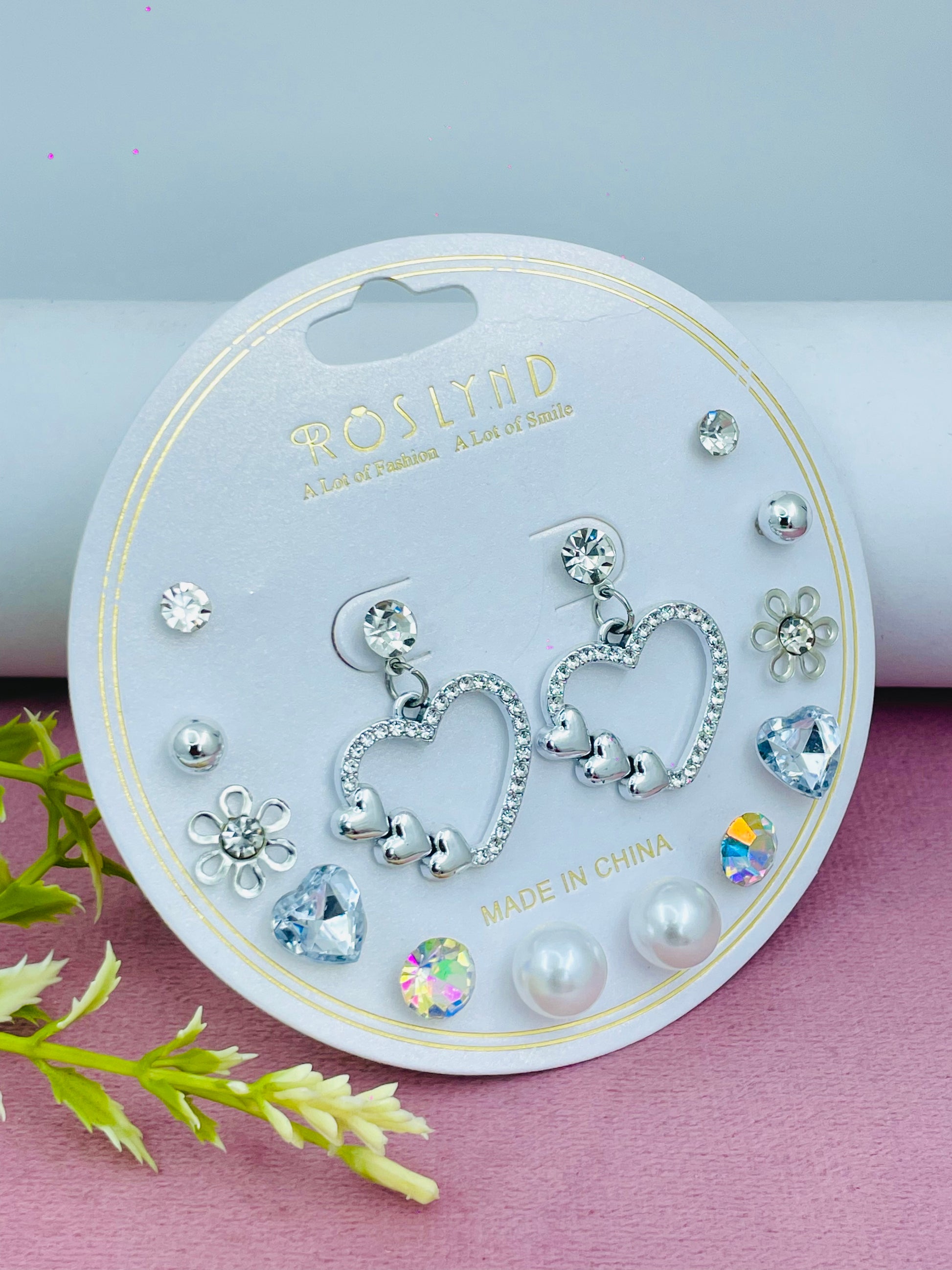 Roslyn Heart and Stud Earring Set