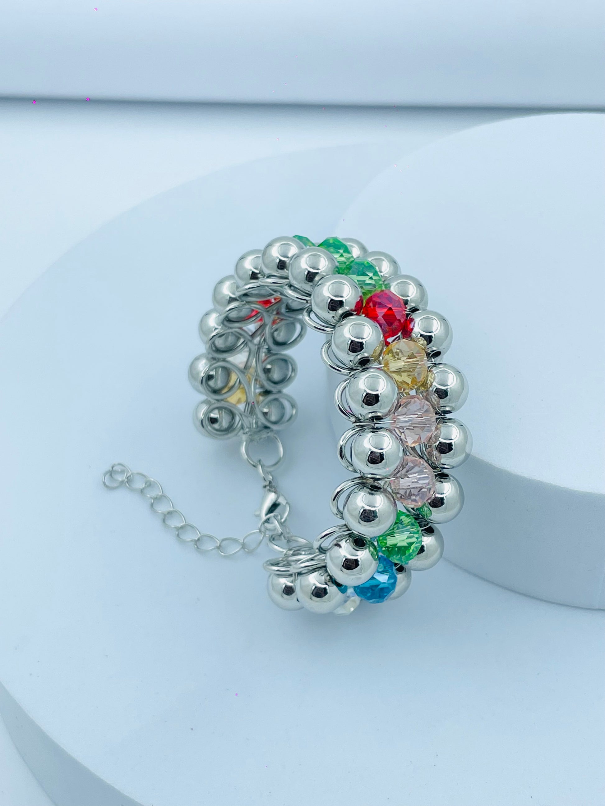 Elegant Crystal Bead Silver Bracelet