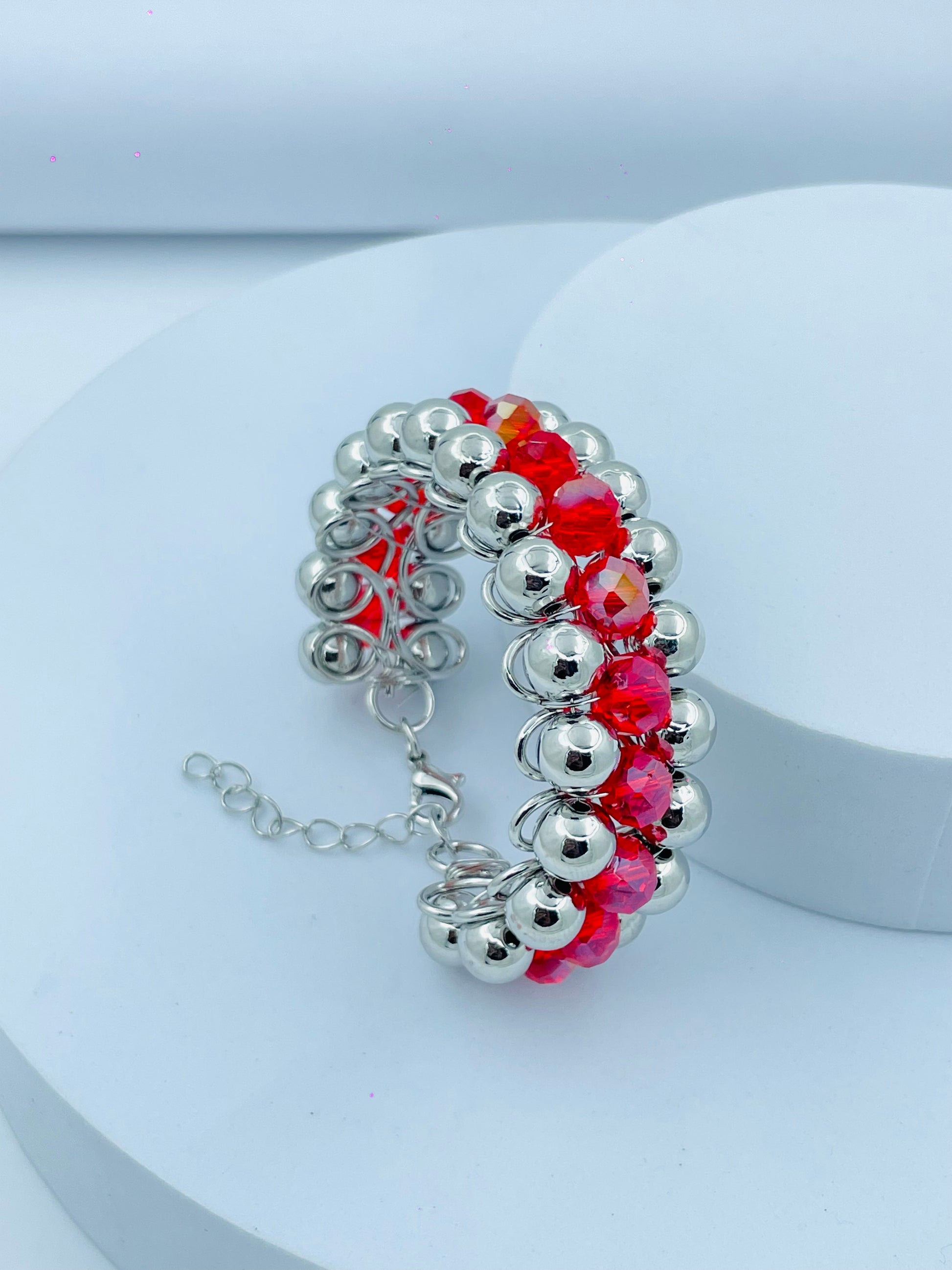 Elegant Red Crystal Bead Bracelet