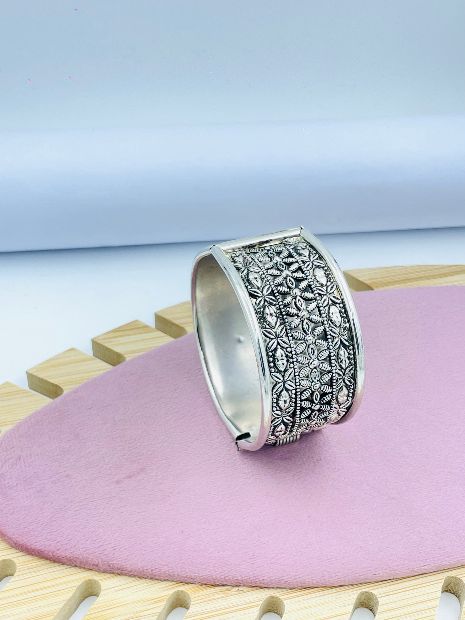 Handcrafted Intricate Silver Cuff Bracelet