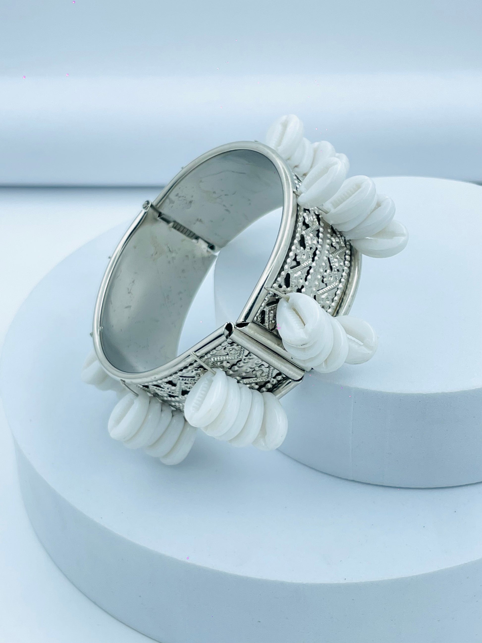 Elegant Silver Bracelet with White Beads