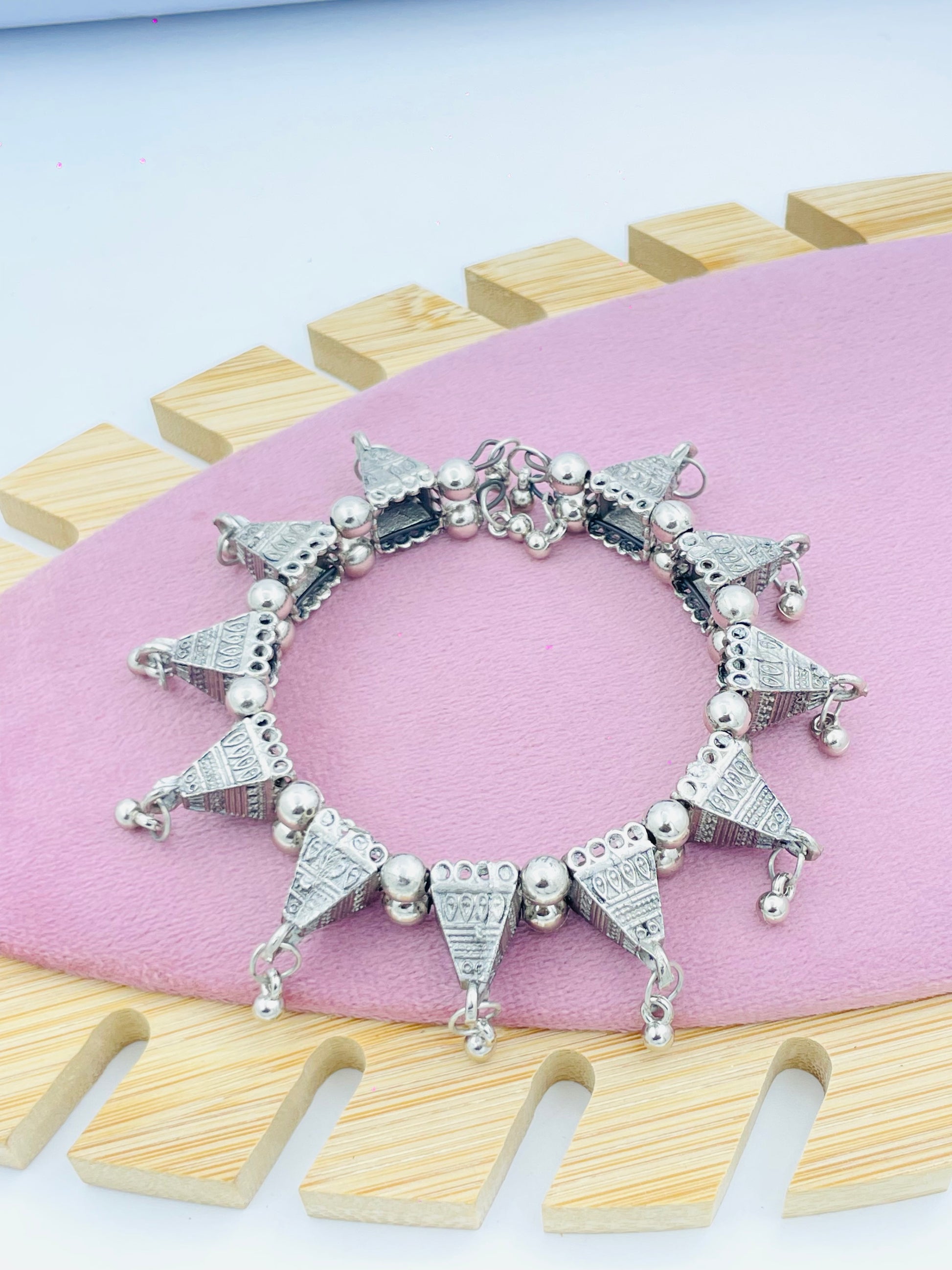 Elegant Silver Cone Charm Bracelet