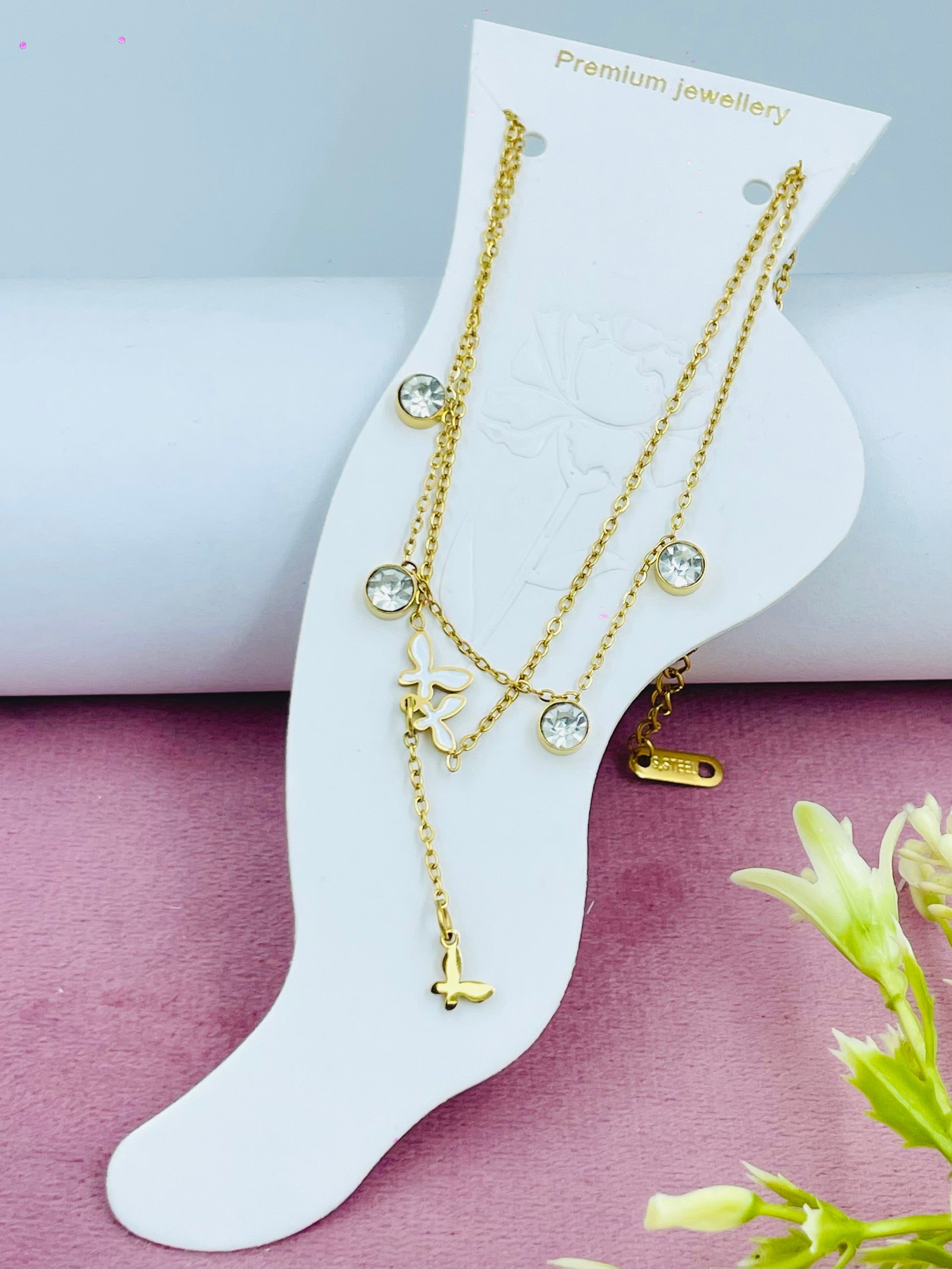 Elegant Gold Butterfly Anklet with Sparkling Crystals