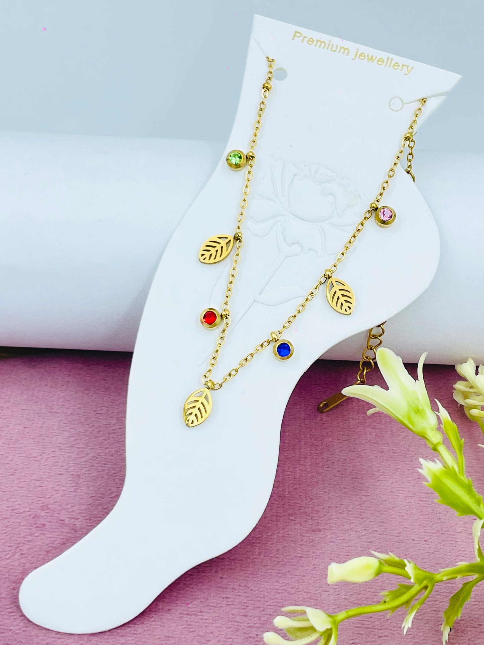 Elegant Multicolor Leaf Charm Anklet  Premium Jewelry
