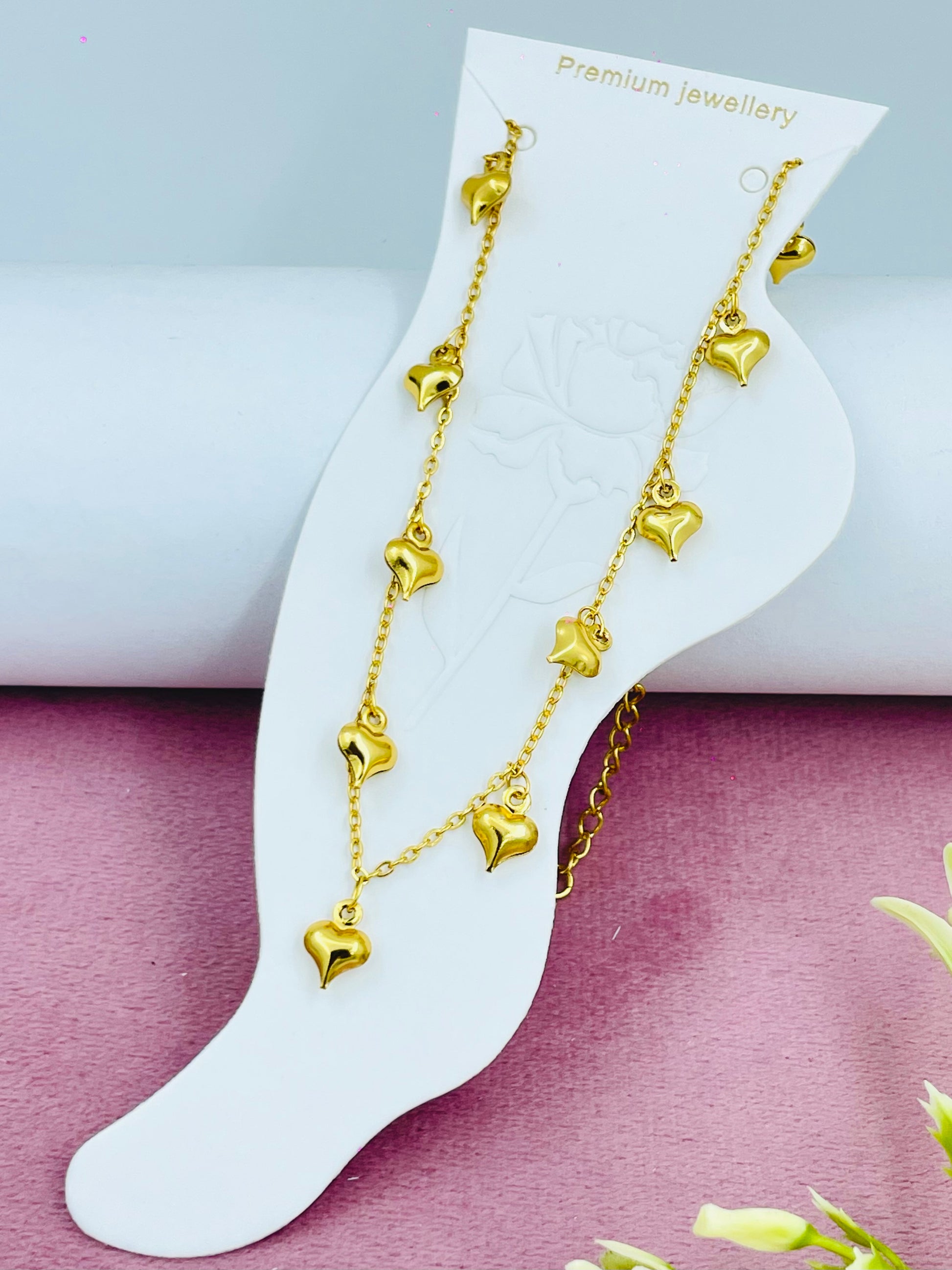 Elegant Gold Heart Charm ankletsPremium Jewellery
