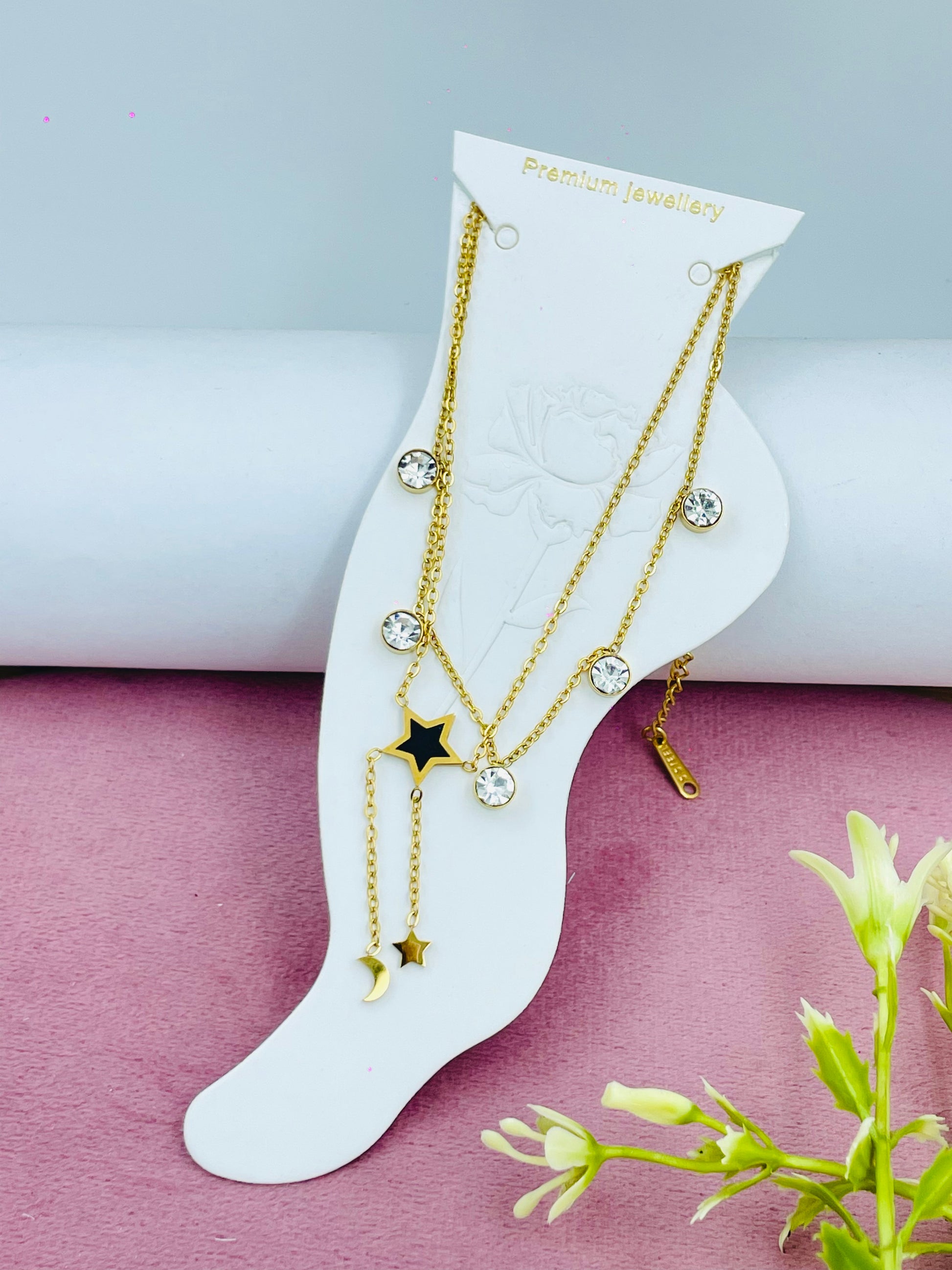 Elegant Gold Star and Moon Anklets