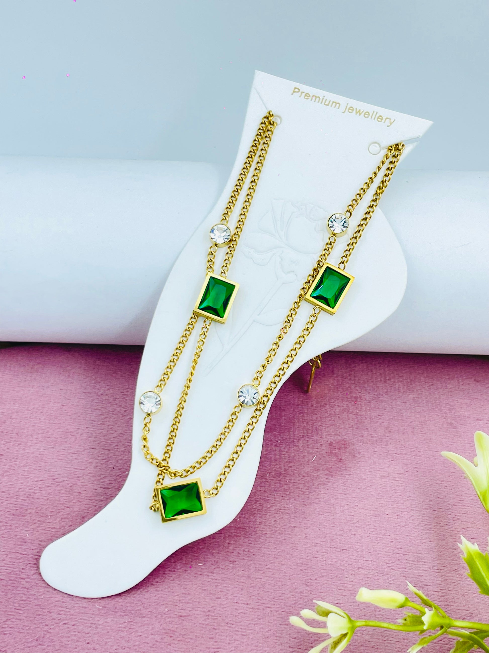 Elegant Premium Green Gemstone Anklets