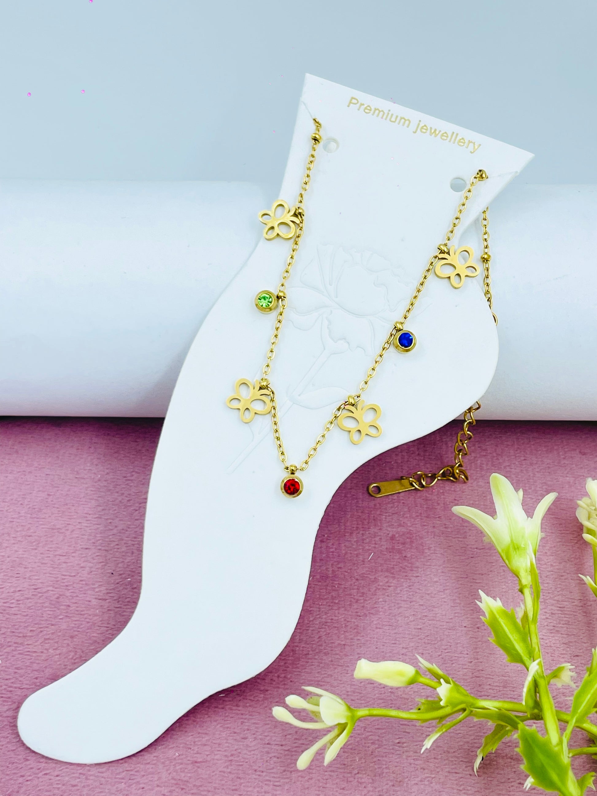 Elegant Floral Charm Anklets with Colorful Gemstones