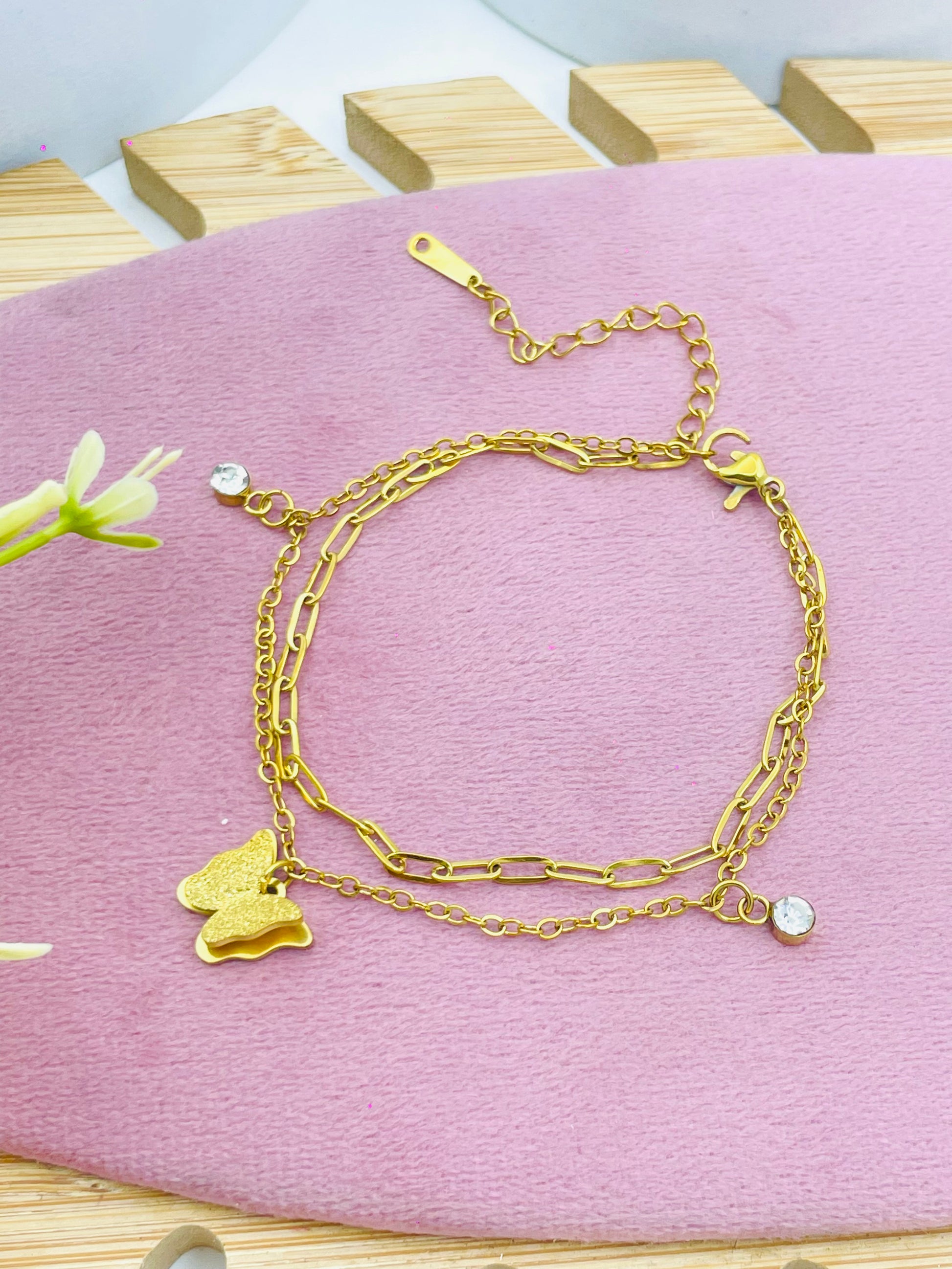 Elegant Gold Layered Bracelet with Charm  Crystals