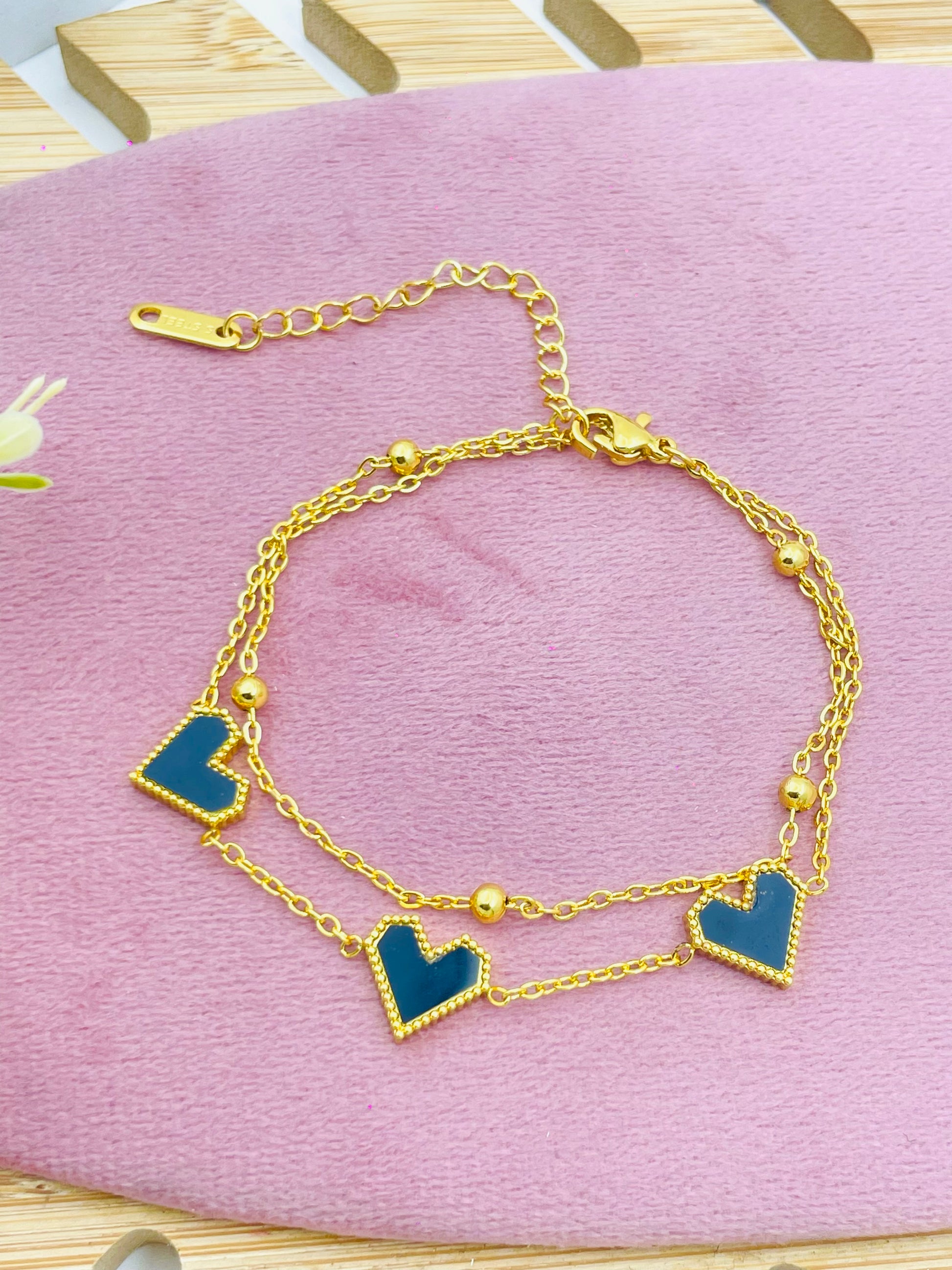 Elegant Gold Plated Double Chain Heart Bracelet