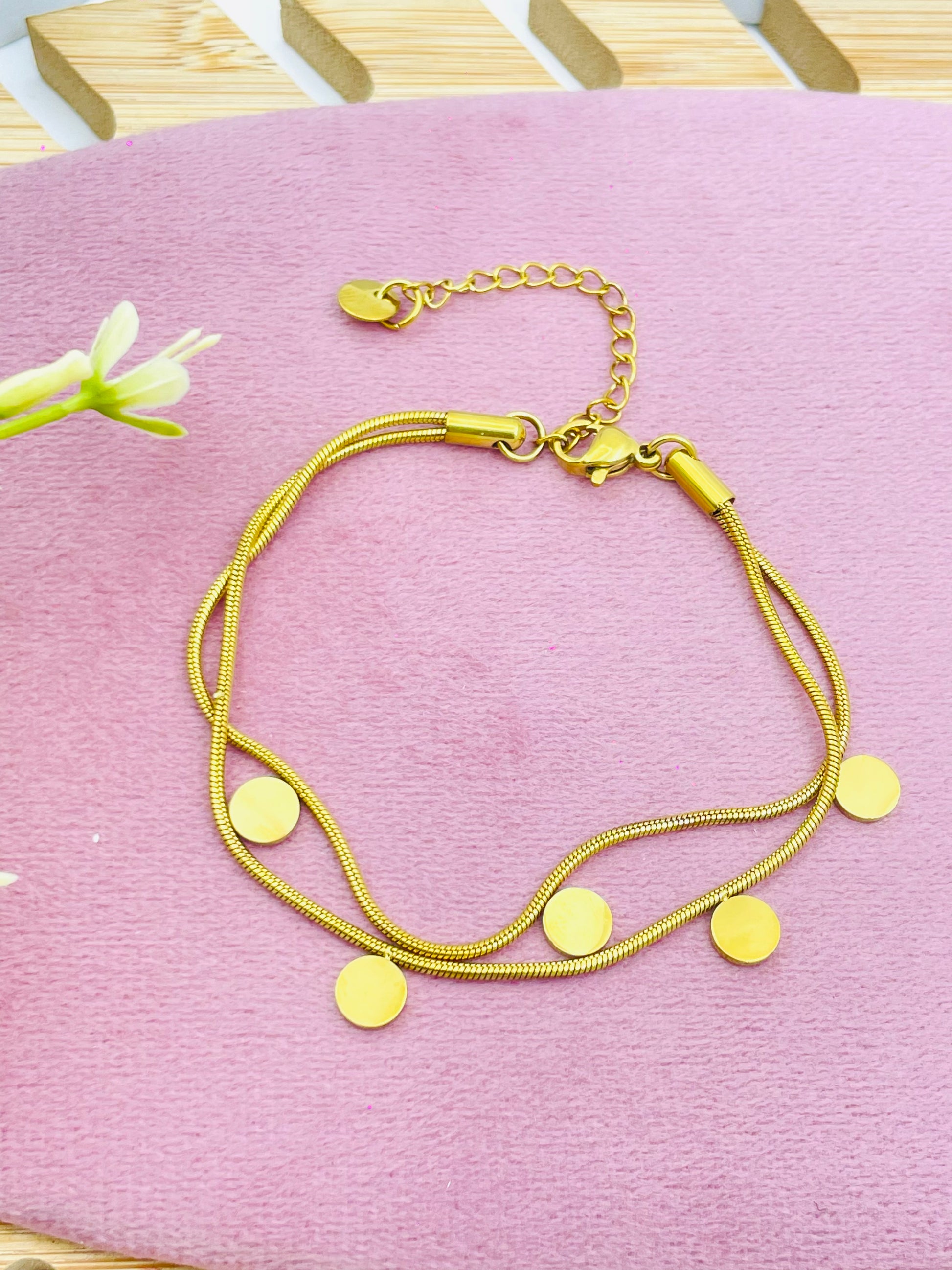Elegant Gold Double Strand Coin Bracelet