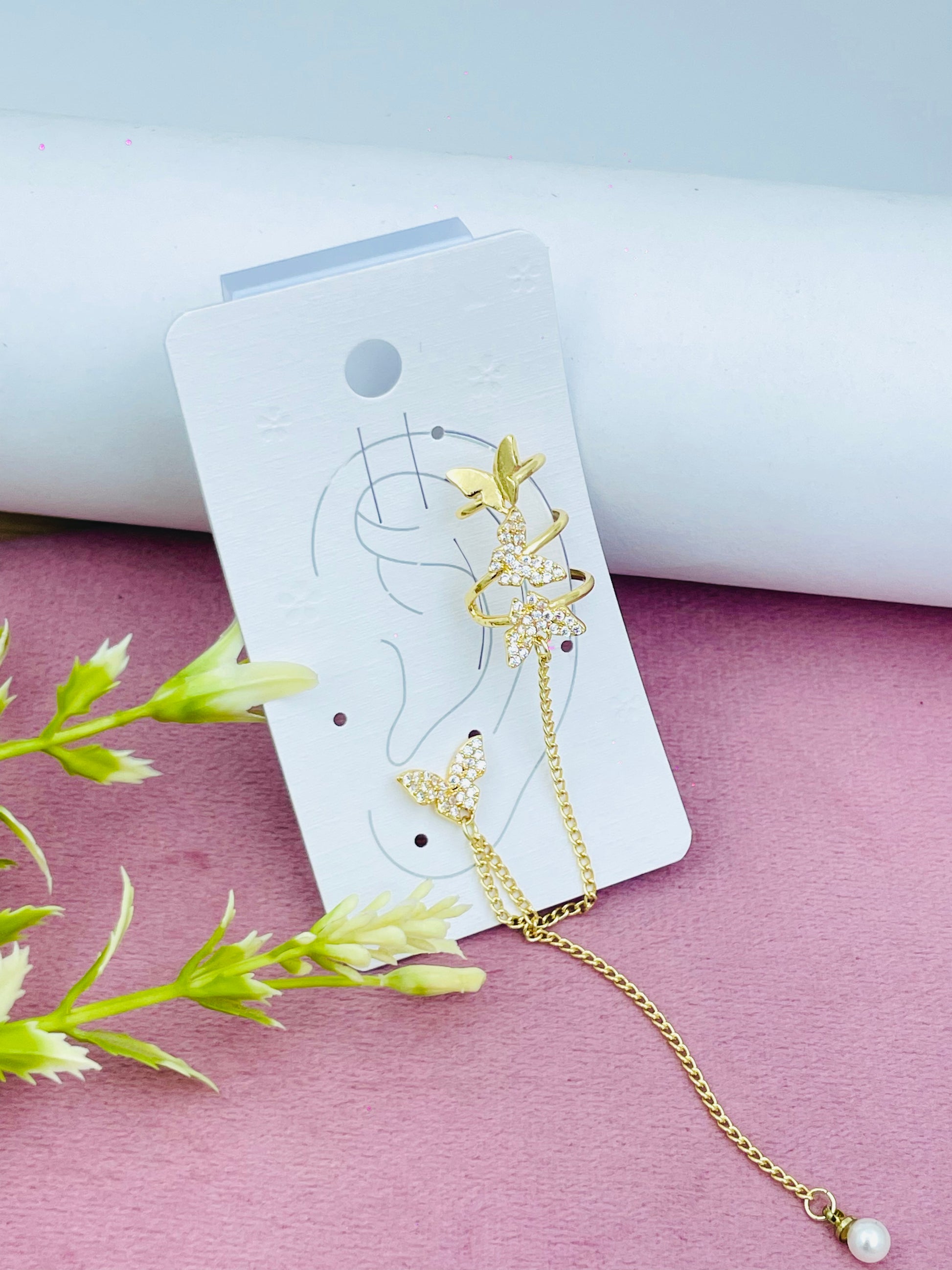 Gold Floral Asymmetric Earrings  Elegant Jewelry