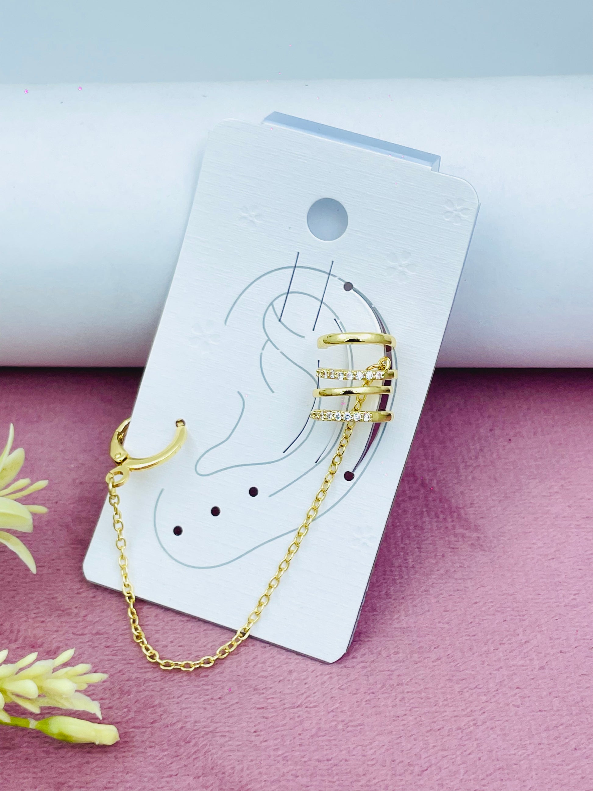 Elegant Gold Chain Ear Cuff with Rhinestones