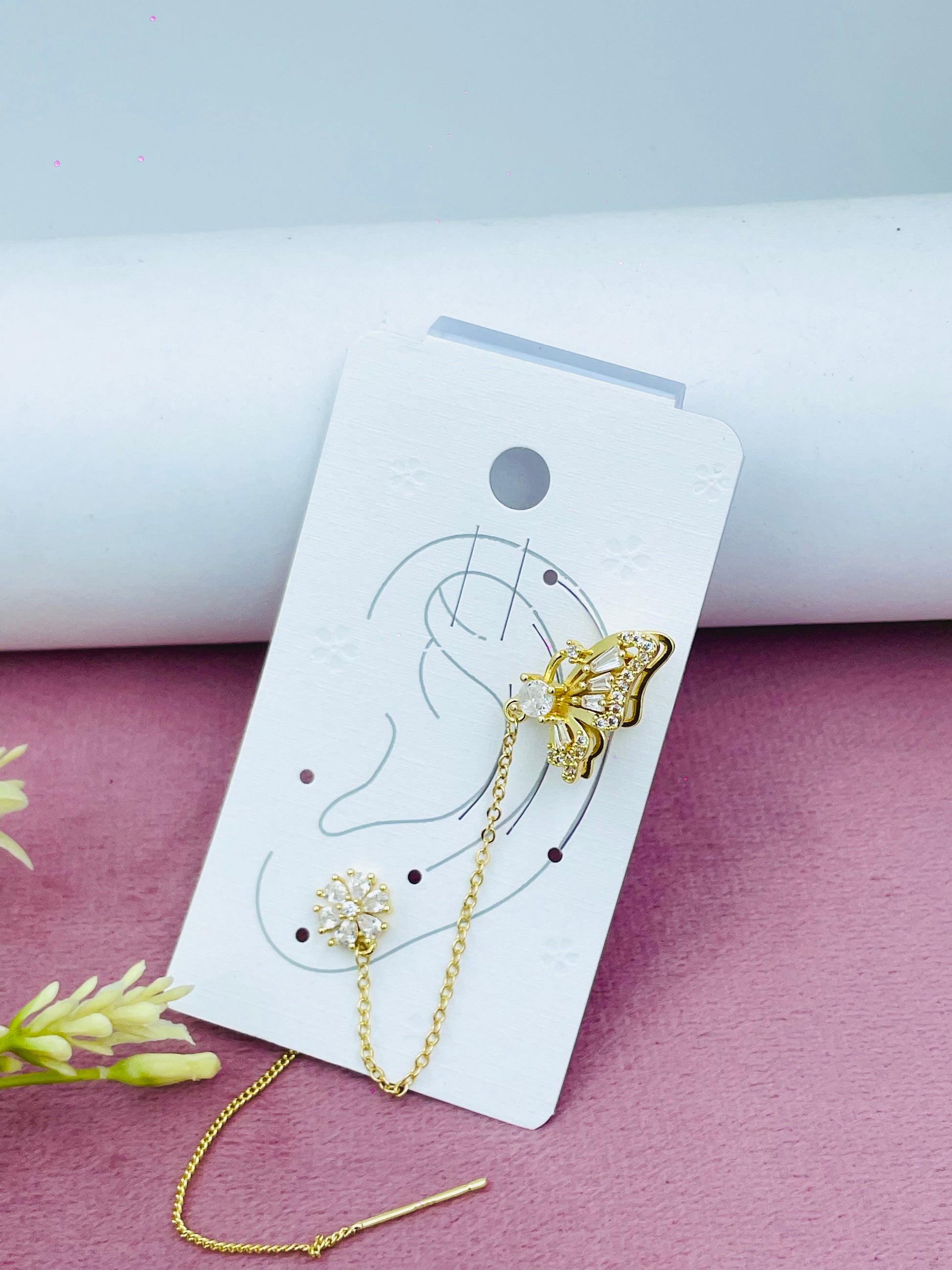 Elegant Butterfly and Flower Chain Earrings