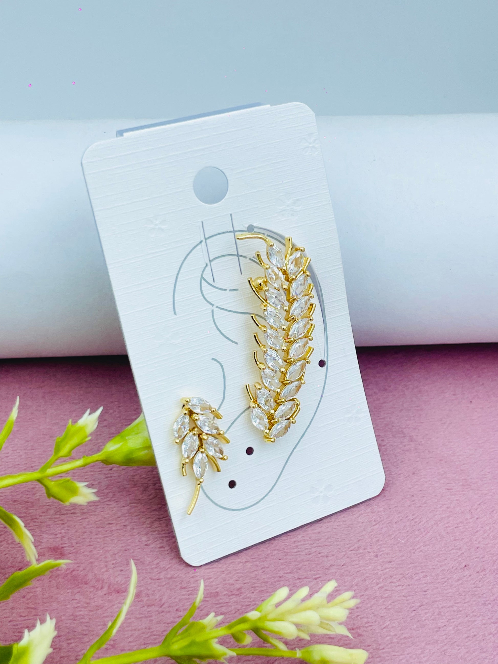 Elegant Gold Leaf Ear Climber Earrings