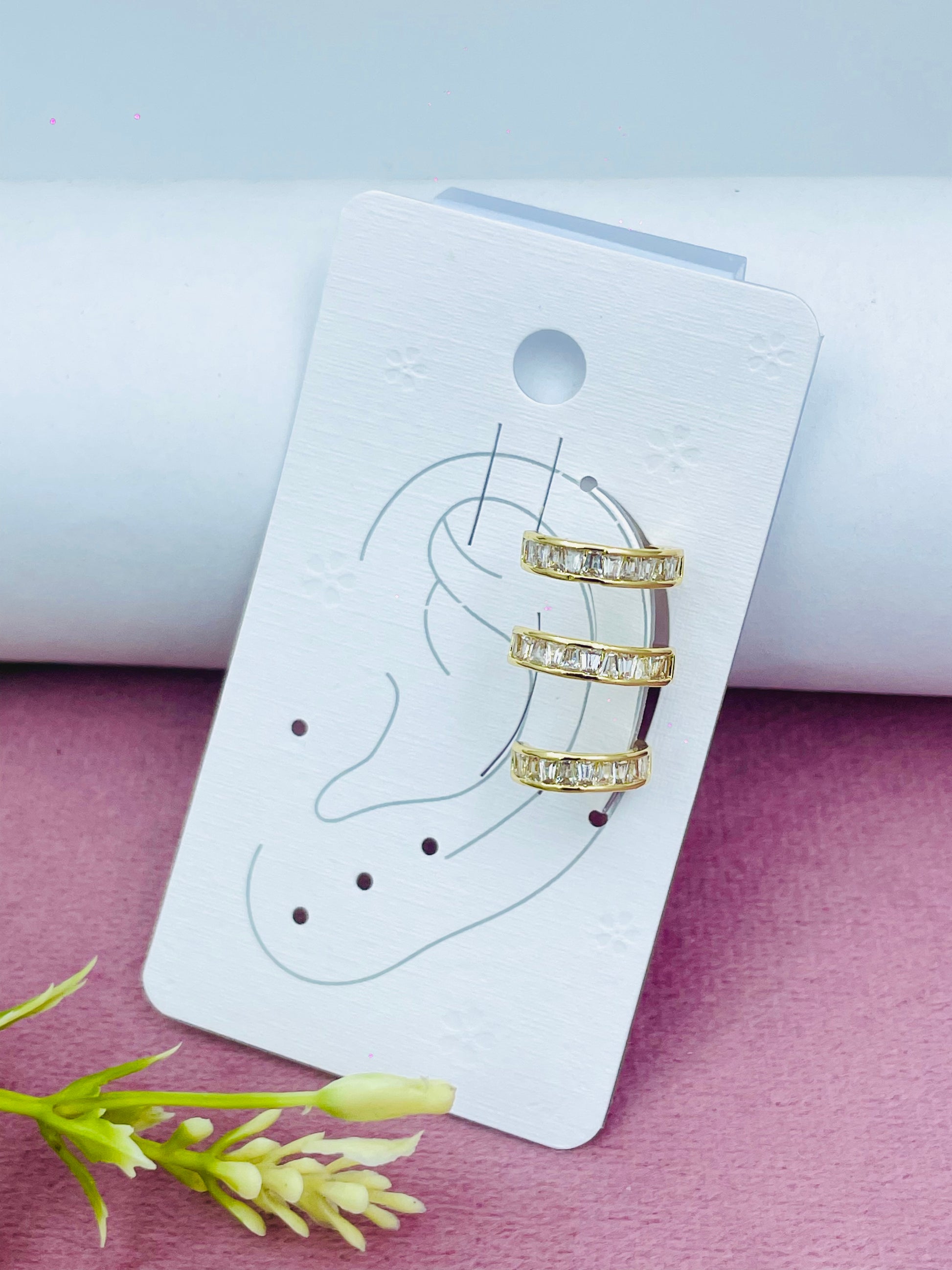 Elegant Gold Cubic Zirconia Ear Cuffs  Set of 3