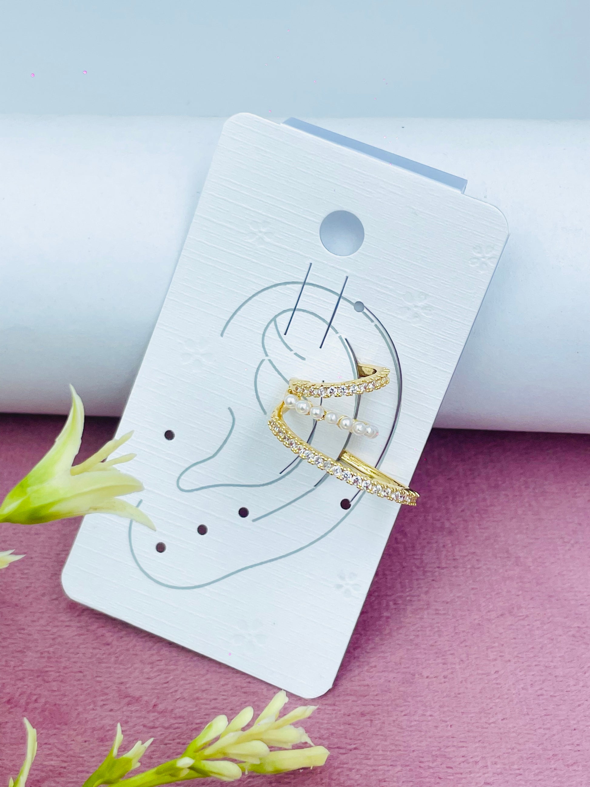 Elegant Gold Cuff Earrings with Pearl Details