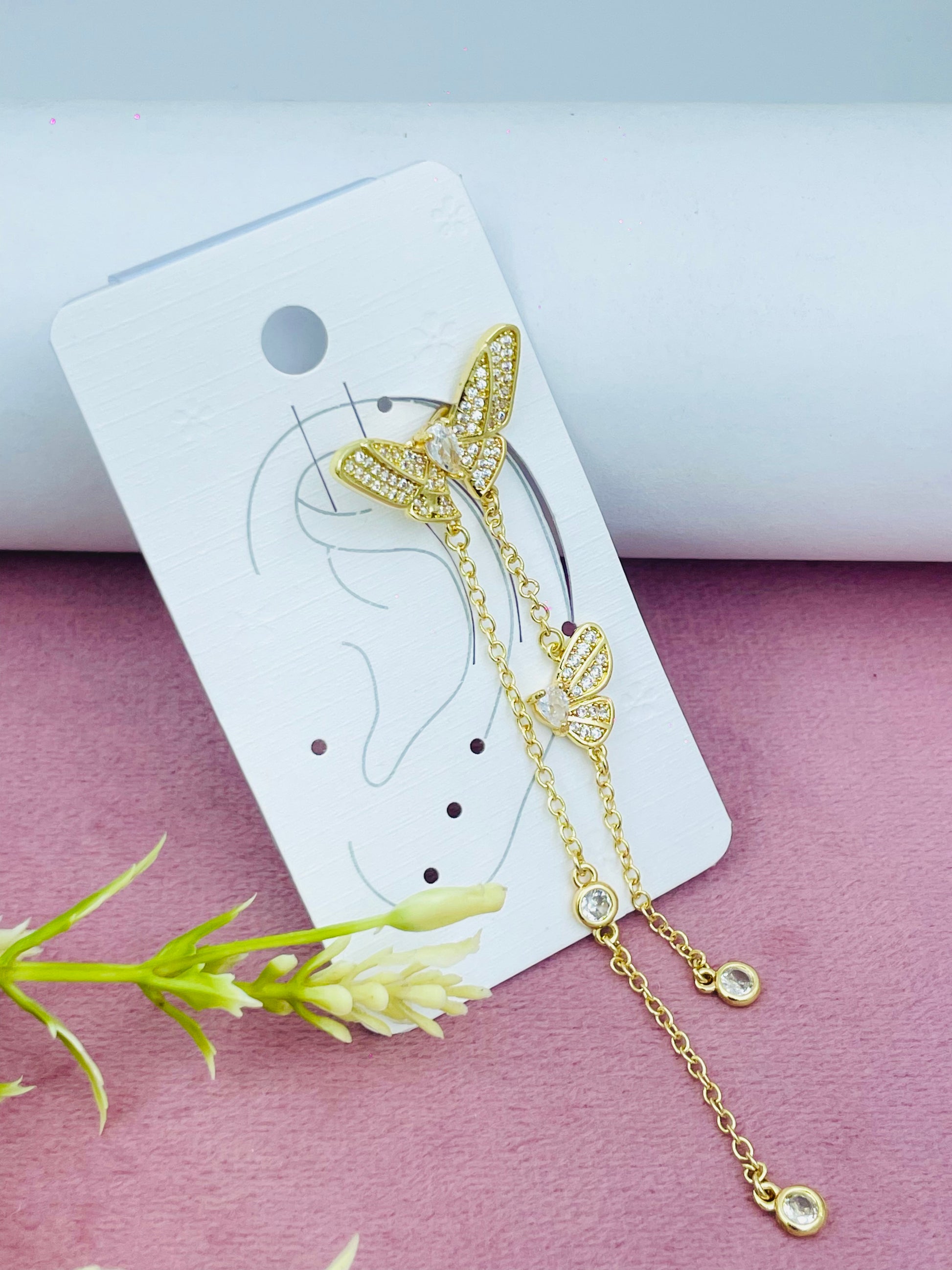 Elegant Gold Butterfly Chain Earrings for Women