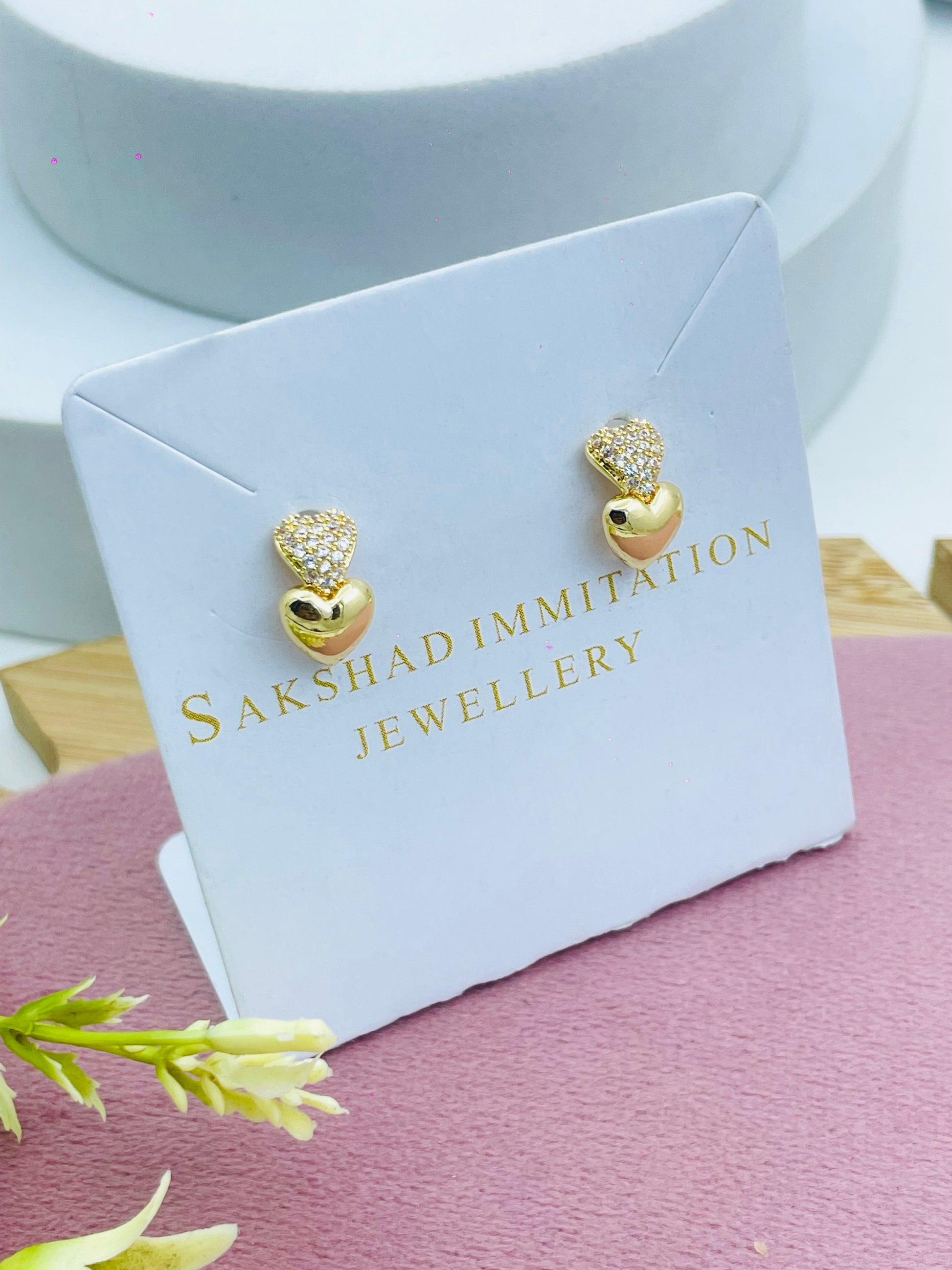 Heart Shaped Gold Tone Earrings  Sakshad Imitation Jewellery